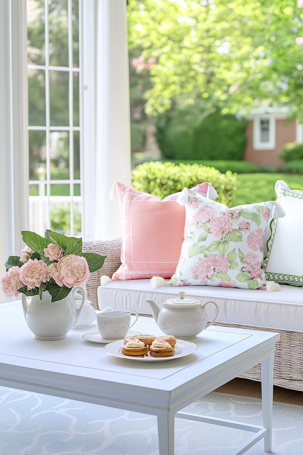 Hofdeco Premium Coastal Outdoor Throw Pillow Cover - 18"x18" Hydrangea Print thumbnail 3