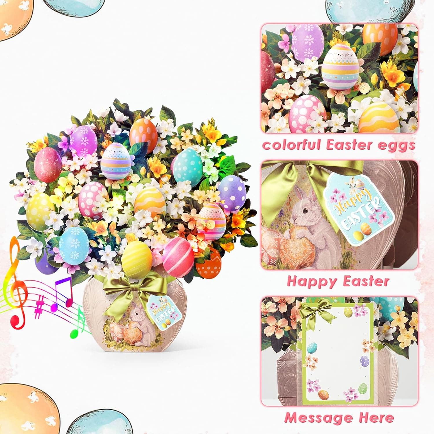 Easter 3D Pop Up Bouquet with Colorful Eggs, Lights and Music thumbnail 4