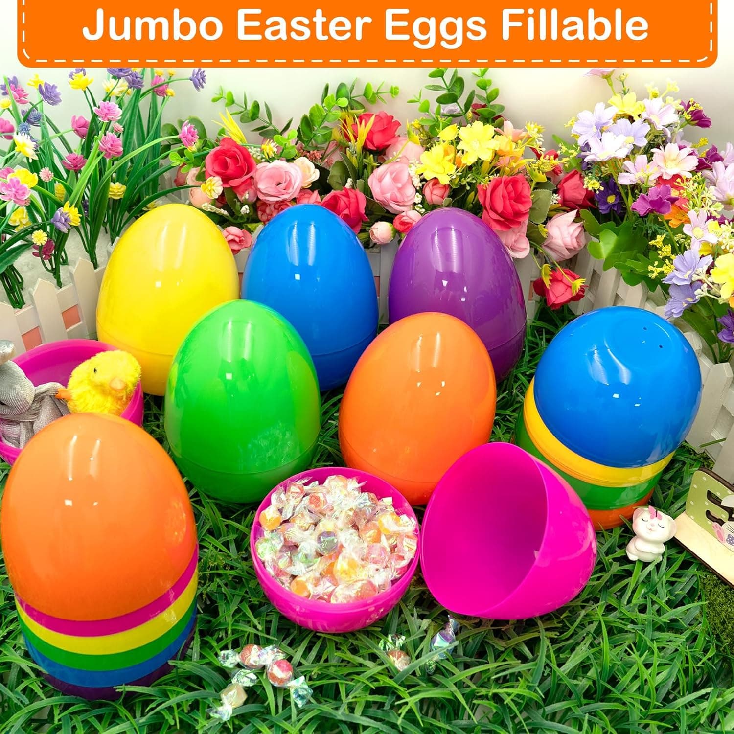 ZICZLI 24 PCS 6" Jumbo Plastic Easter Eggs, Giant Empty Fillable Bright Colorful Eggs for Kids Easter Hunt Classroom Prizes Basket Stuffers Easter Party Favors : Toys &amp; Games thumbnail 4