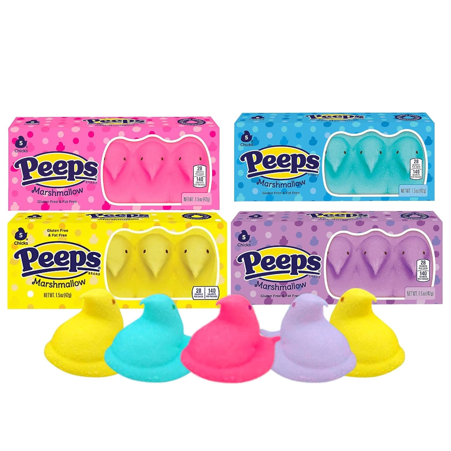 Peeps Marshmallow Chicks Variety Pack – Pink Blue Yellow Purple Easter Treats, 5 Count Boxes (Pack of 4) : Grocery &amp; Gourmet Food — Amazon Finds gift idea
