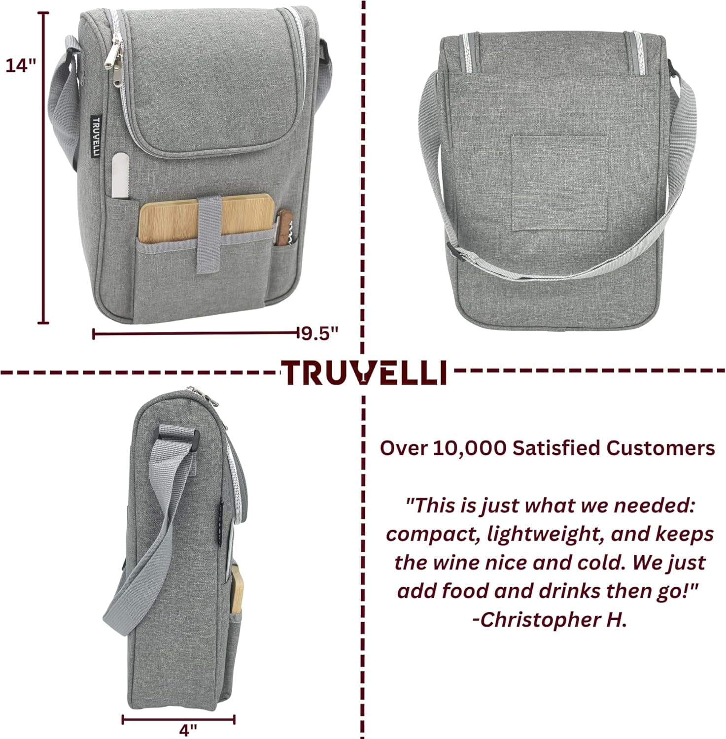 Truvelli Insulated Wine Tote Bag with Charcuterie Board thumbnail 4