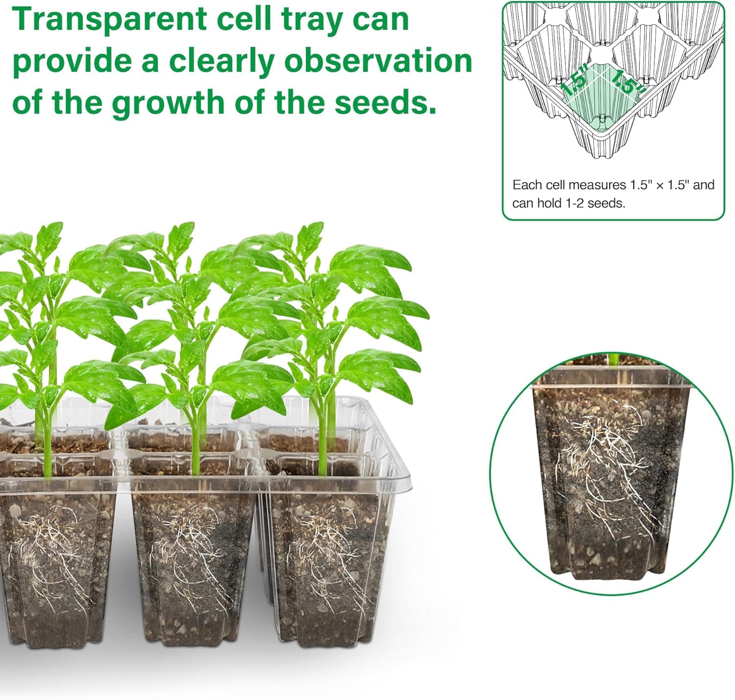 Bonviee 5 Packs Seed Starter Tray with Grow Light, Elevated Seedling Starter Trays Kits with Adjustable Humidity Domes and Clear Cell Tray, 12 Full Spectrum led lamp Beads for Plants Indoor-Clear : Patio, Lawn &amp; Garden thumbnail 5