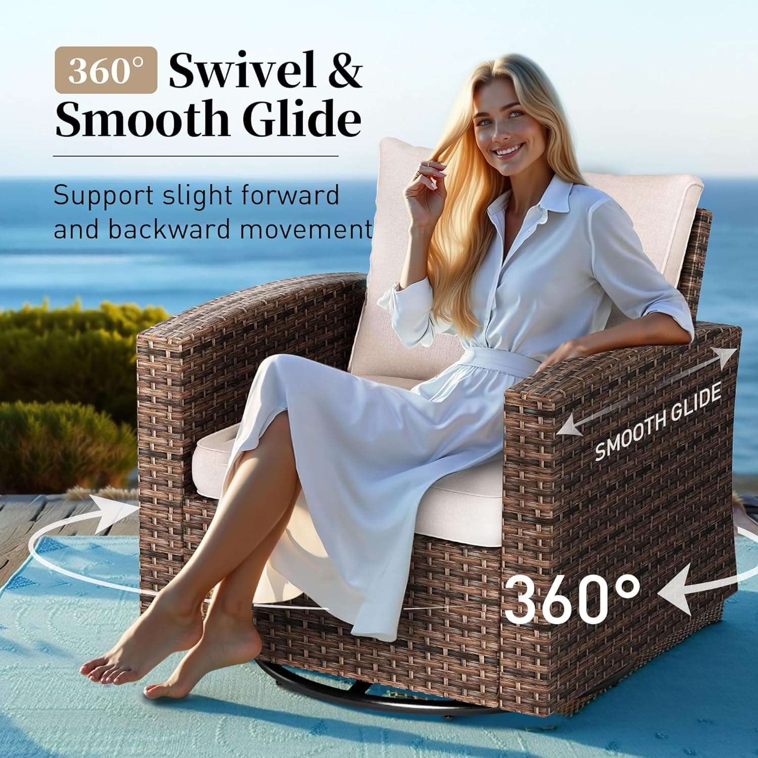 SUNSHINE VALLEY Swivel Glider Patio Furniture Set with Firepit Table thumbnail 2