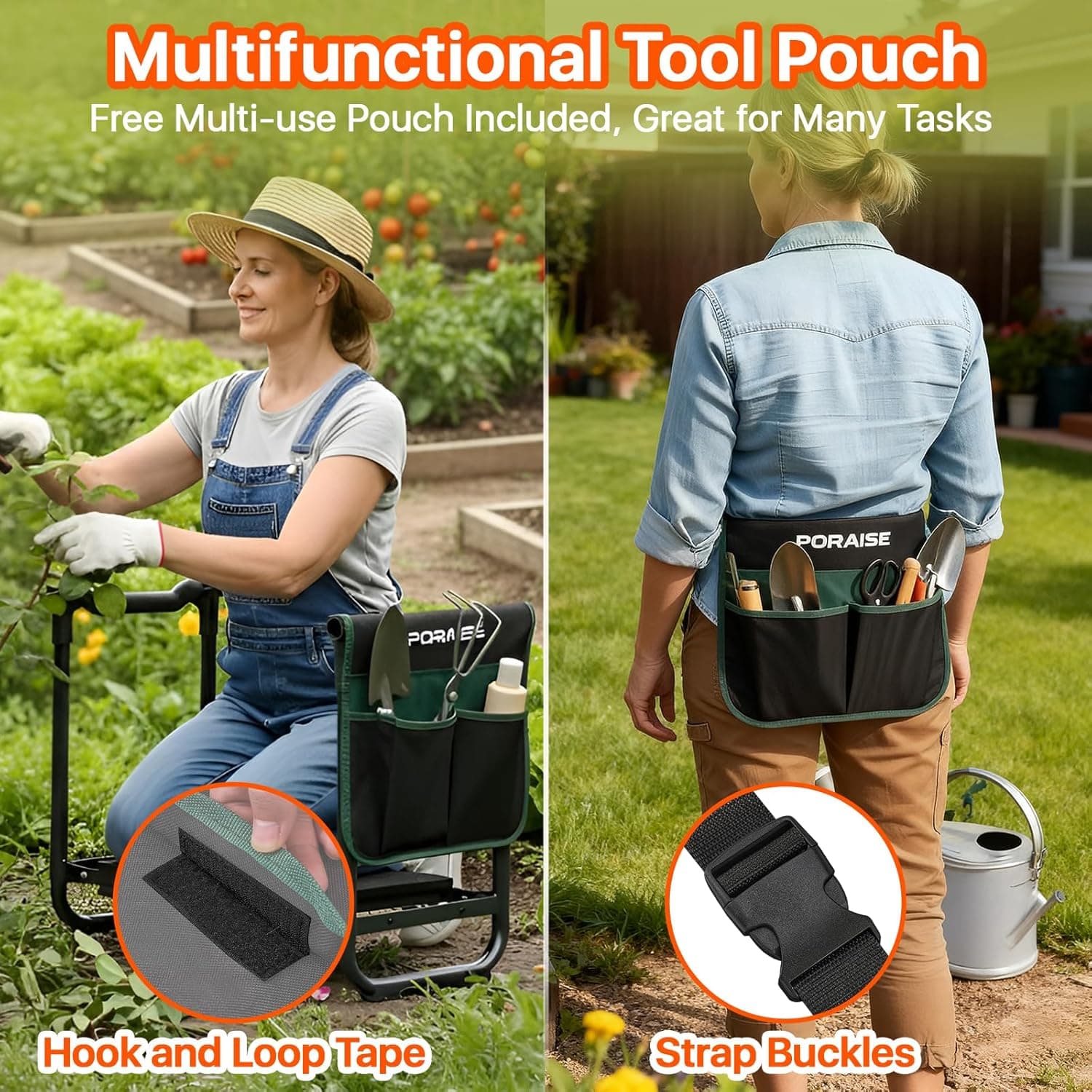 Poraise Garden Kneeler and Seat Heavy Duty, Wider and Thicker Kneeling Pad for Foldable Gardening Stool with 2 Tool Pouches, Gardening Gifts Tools for Women Mom Men Seniors : Patio, Lawn &amp; Garden thumbnail 4