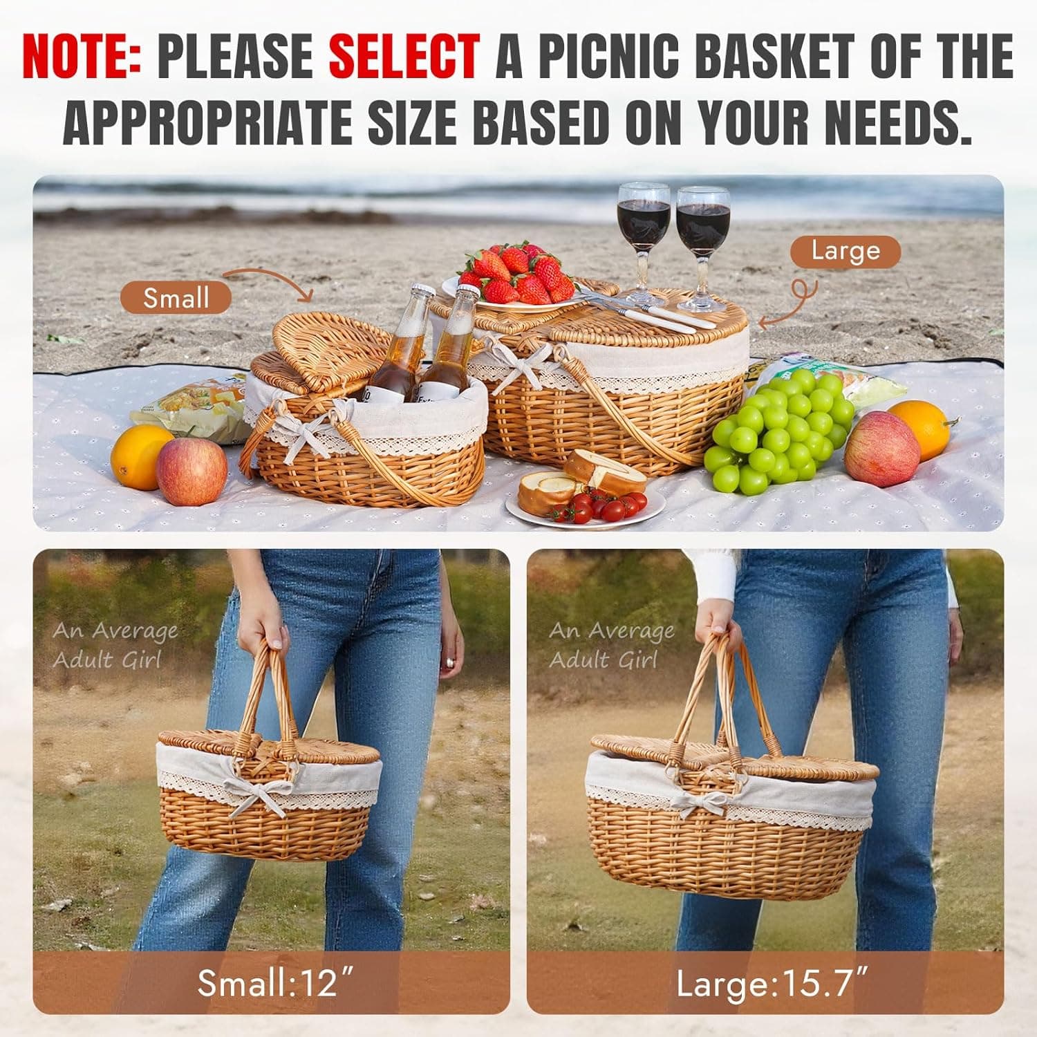 Wicker Picnic Basket with Handle thumbnail 2