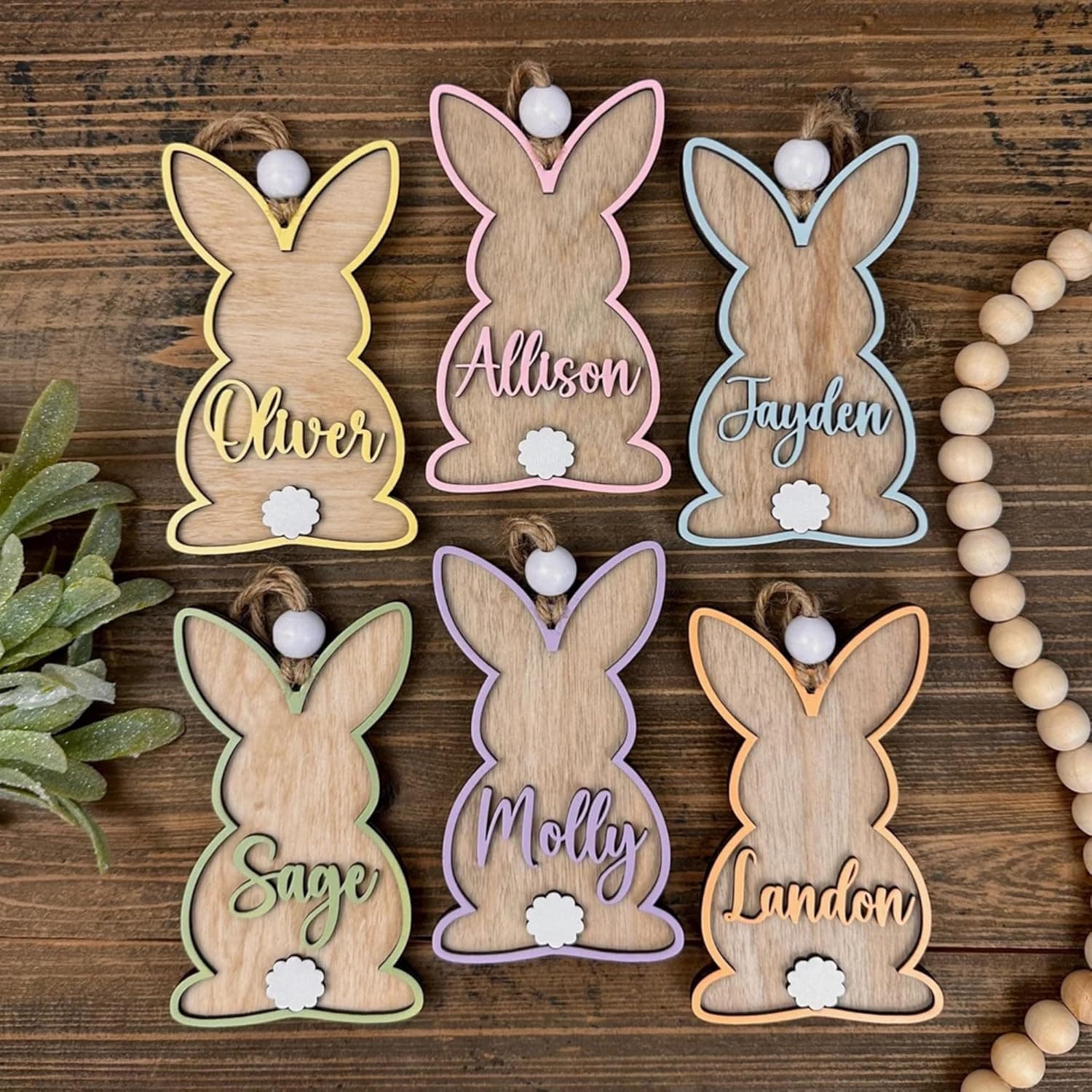 Personalized Easter Basket Name Tags - 3D Wooden Bunny Decorations — Easter Gifts gift idea