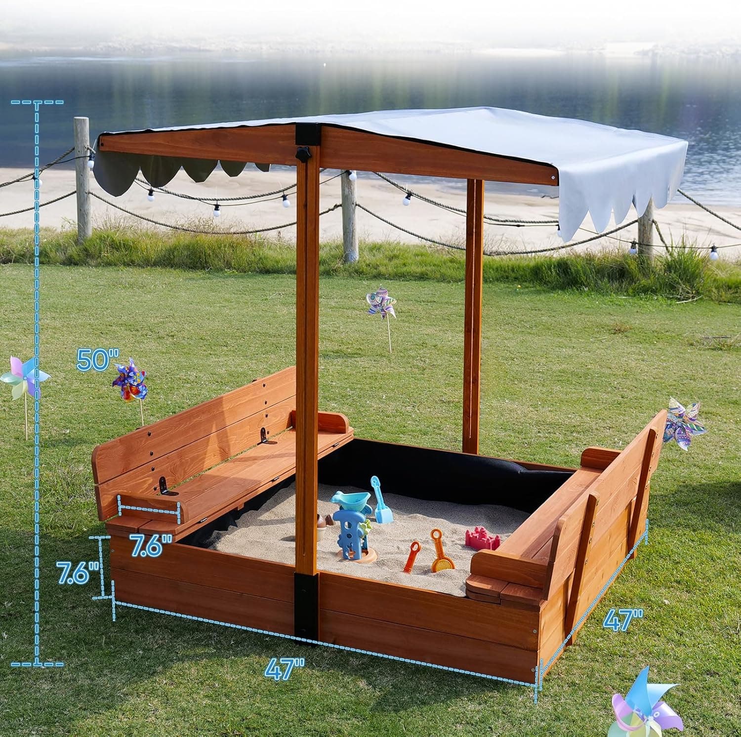 FunXplore Wooden Kids Sandbox with Lid and Canopy thumbnail 5