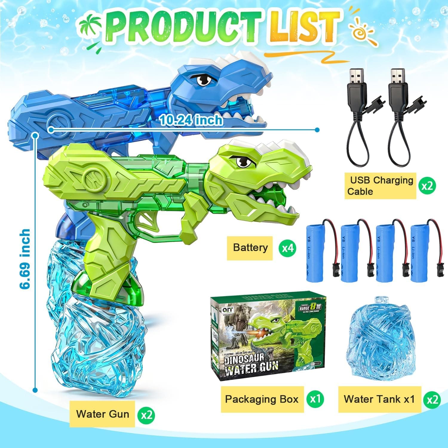 OMKSIH 2-Pack Electric Water Guns - Blue & Green Dinosaur Theme thumbnail 5