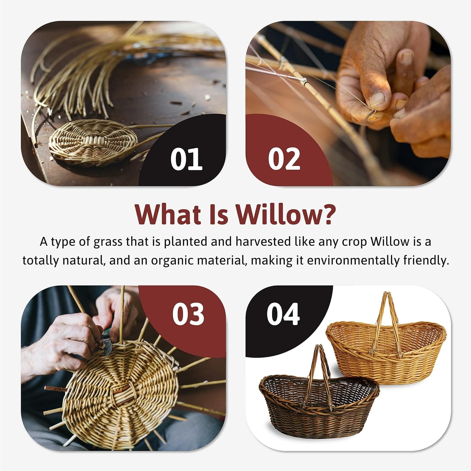 Small Light Brown Hand Woven Wicker Basket with Handles thumbnail 4