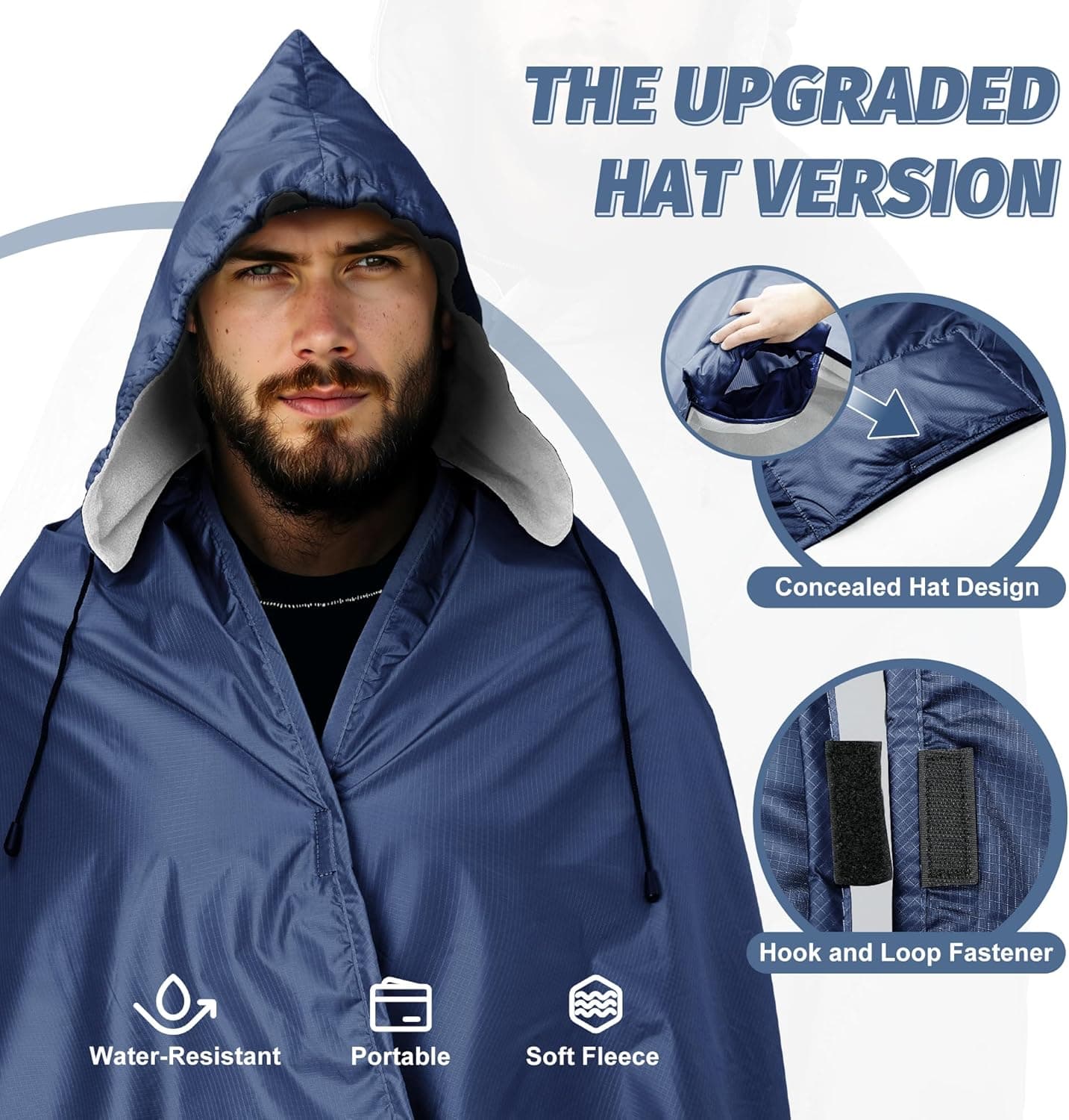 KawaGebo Kamp Fleece Waterproof Outdoor Blanket - Hooded, Blue (80" x 58") thumbnail 3