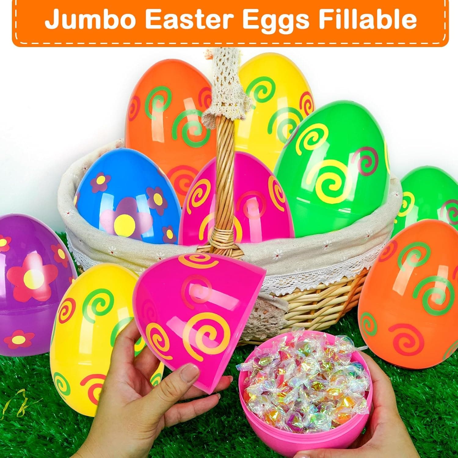 ZICZLI 12 Piece 6" Jumbo Plastic Easter Eggs thumbnail 4