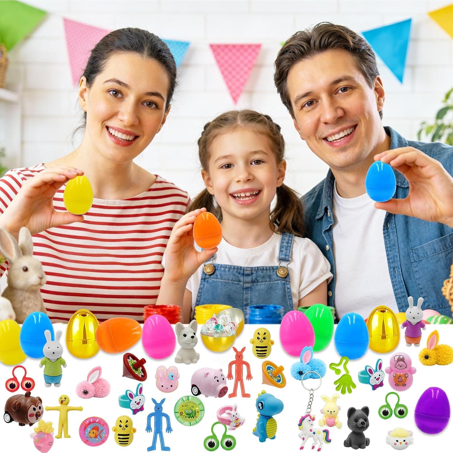 ZICZLI 100 PCS Prefilled Easter Eggs with 6 Surprise Golden Eggs &amp; Assorted Toys, Plastic Fillers with Toys for Kid Toddler Boys Girls Party Favors Easter Basket Stuffers : Toys &amp; Games thumbnail 5