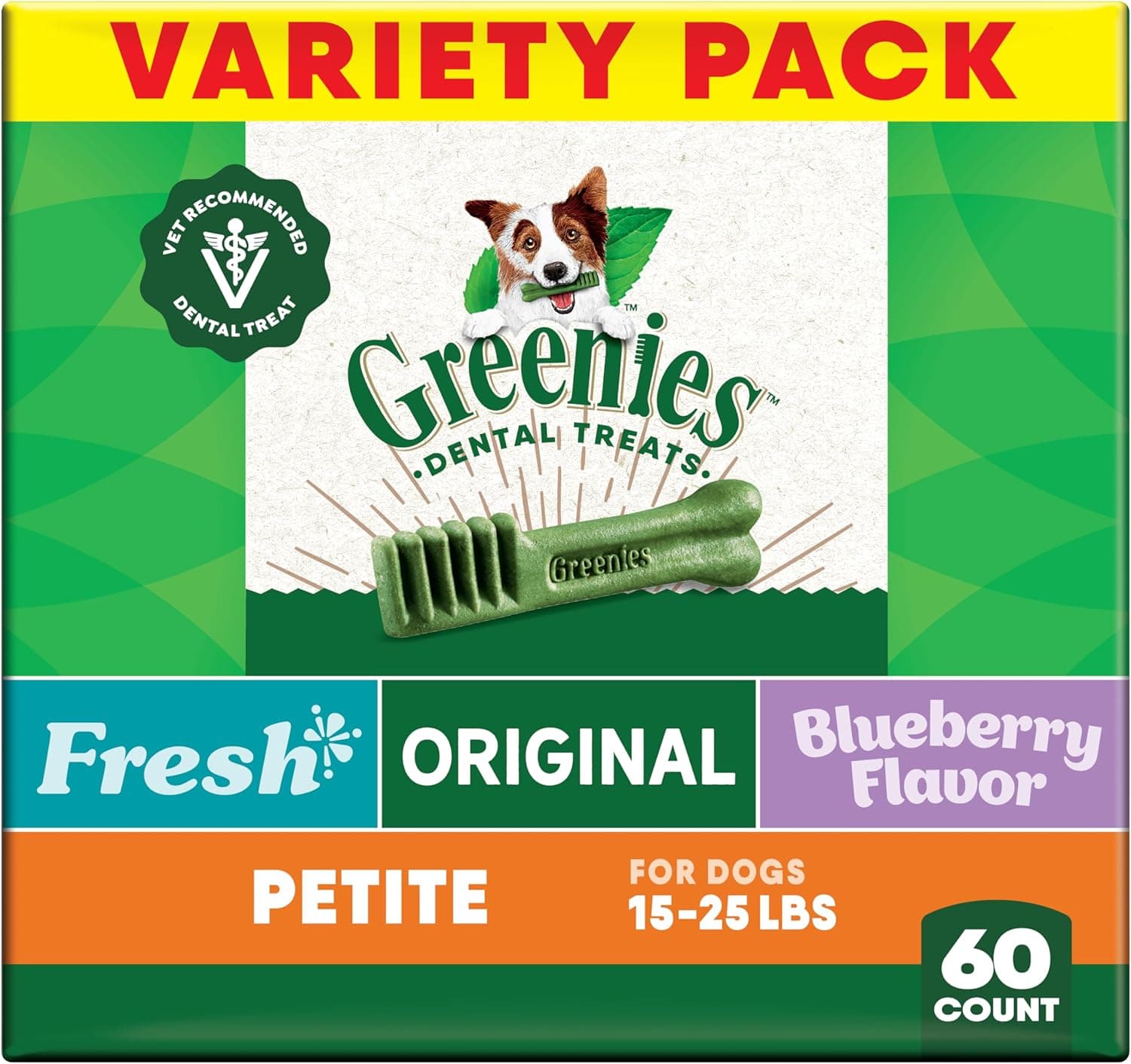 Greenies Veterinarian-Recommended Adult Natural Dental Dog Treats Petite Size, Variety Pack Flavor, (3) 12 oz. Packs, 60 Count : Pet Supplies — Spring Gift Ideas gift idea