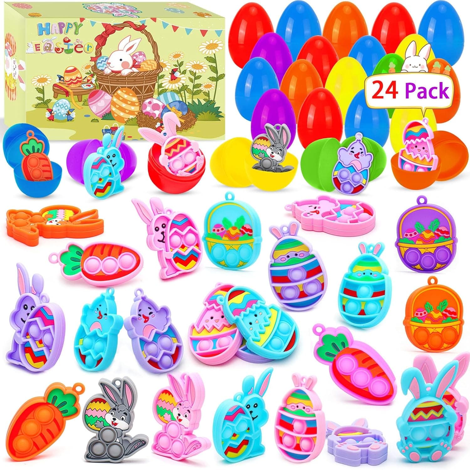 CHILDGO Easter Pop Fidget Toys - 24 Pack Filled Easter Eggs with Mini Keychains view 1