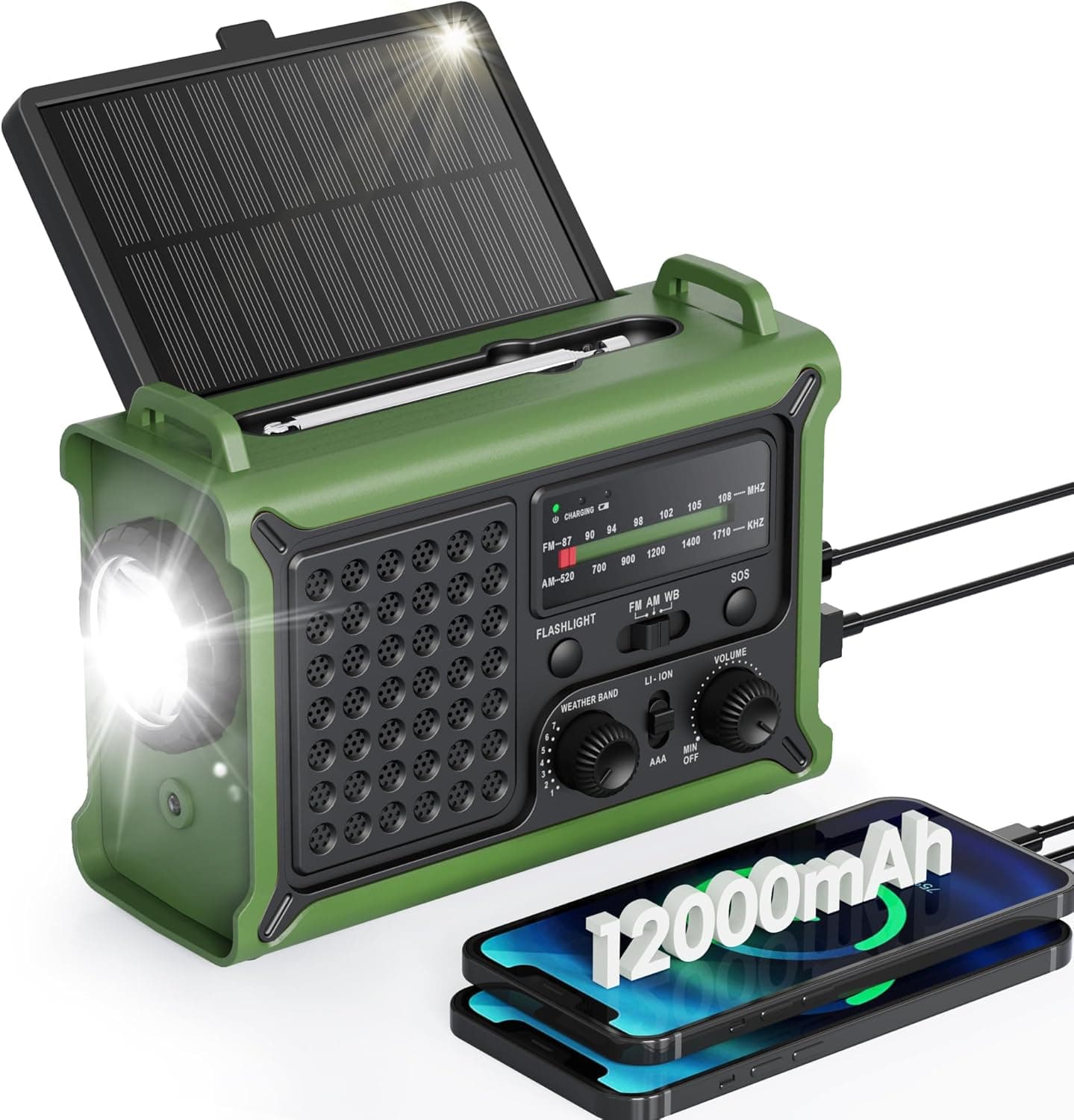 Emergency Weather Radio with Large Solar Panel, Efficient Hand Crank &amp; Real 12000mAh Battery | AM/FM/NOAA Bands, LED Flashlight, Reading Lamp, SOS Alarm &amp; Phone Charger for Camping &amp; Emergencies : Electronics — Spring Gift Ideas gift idea