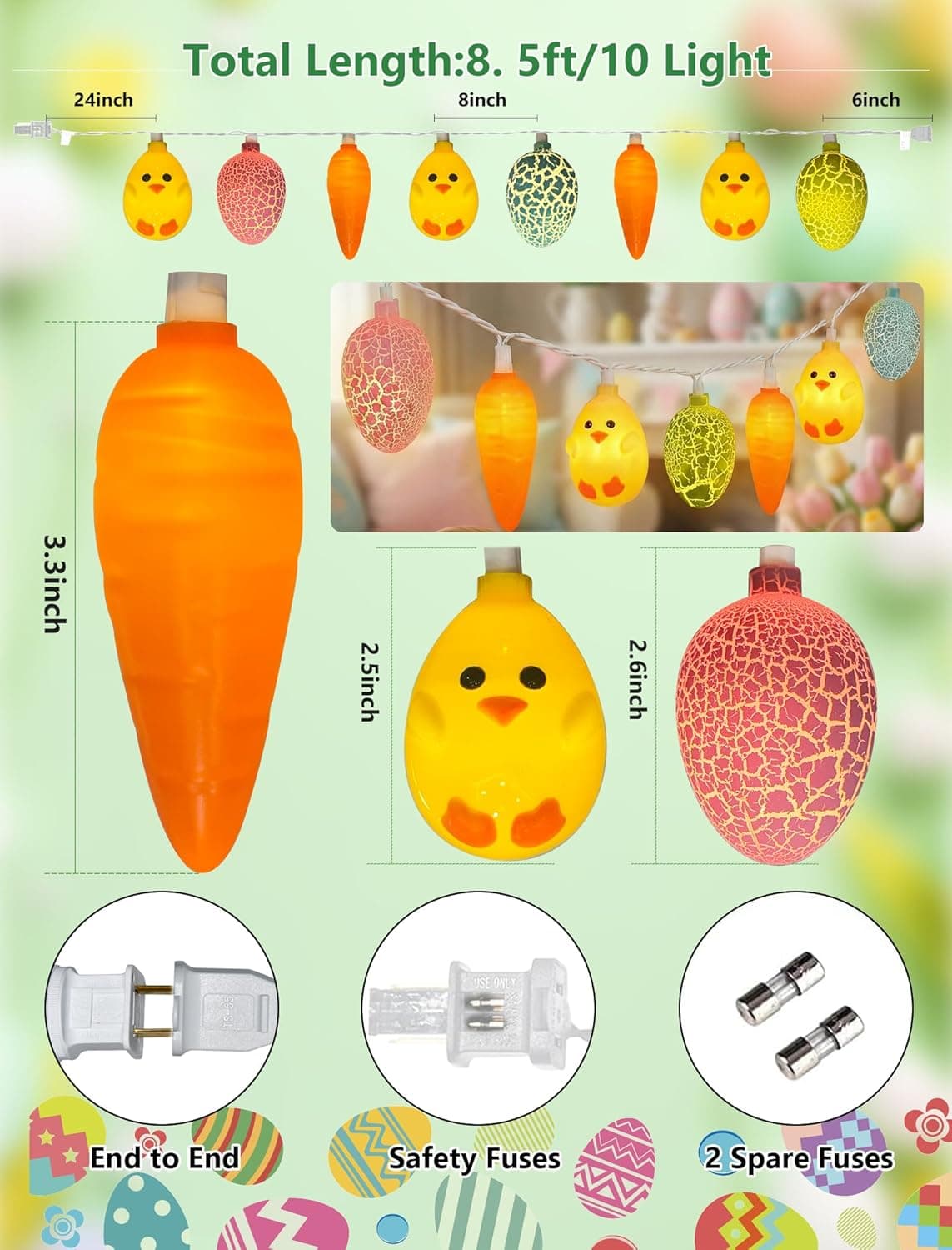 GOOTHY 8.5Ft Easter String Lights - Cracked Egg, Chicken & Carrot Design thumbnail 2