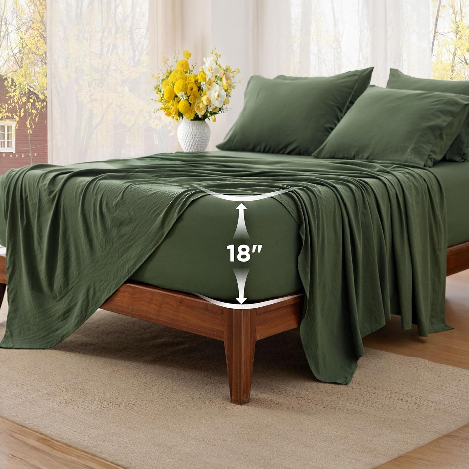 Bedsure Deep Pocket Queen Sheet Set - 6 Piece Olive Green — Easter Gifts gift idea
