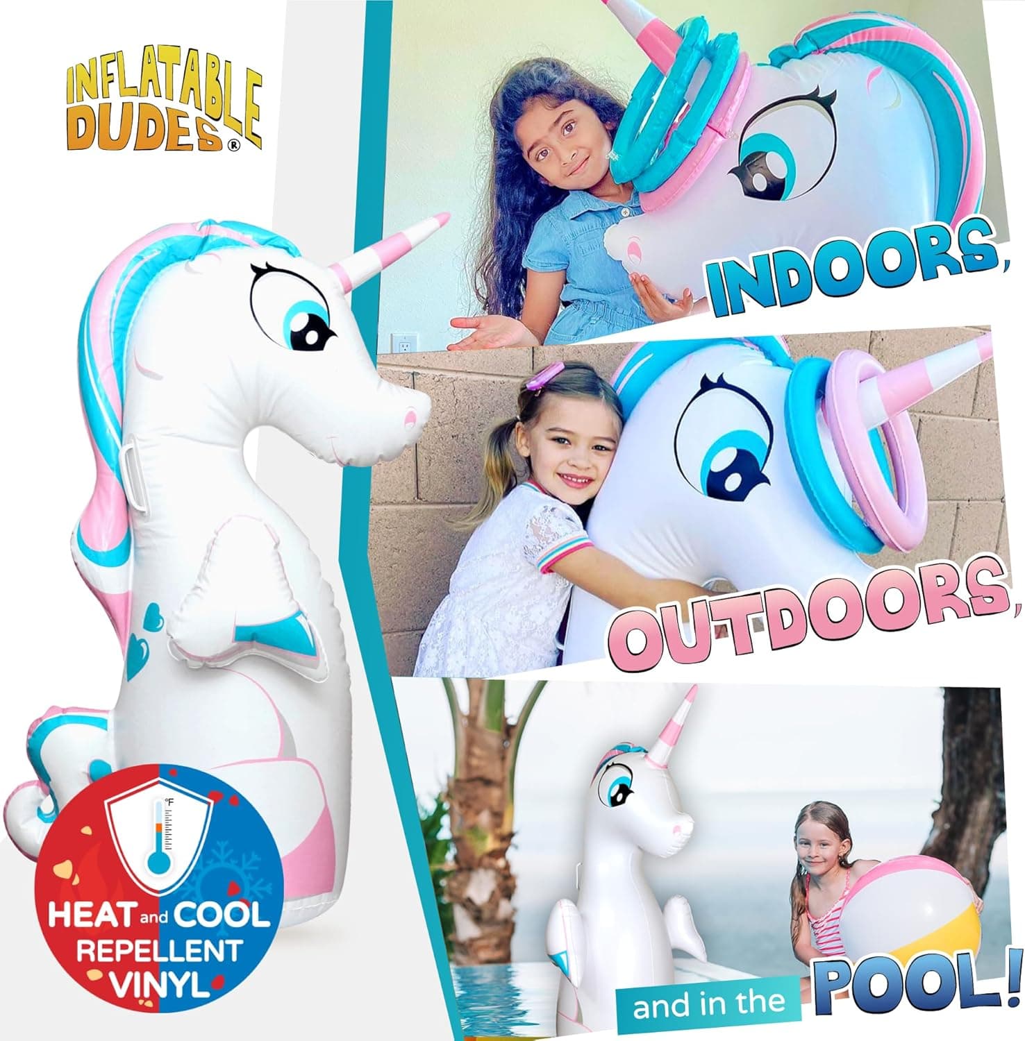 Inflatable Dudes Unicorn Toy Punching Bag with Ring Toss Game - 47 Inches thumbnail 2