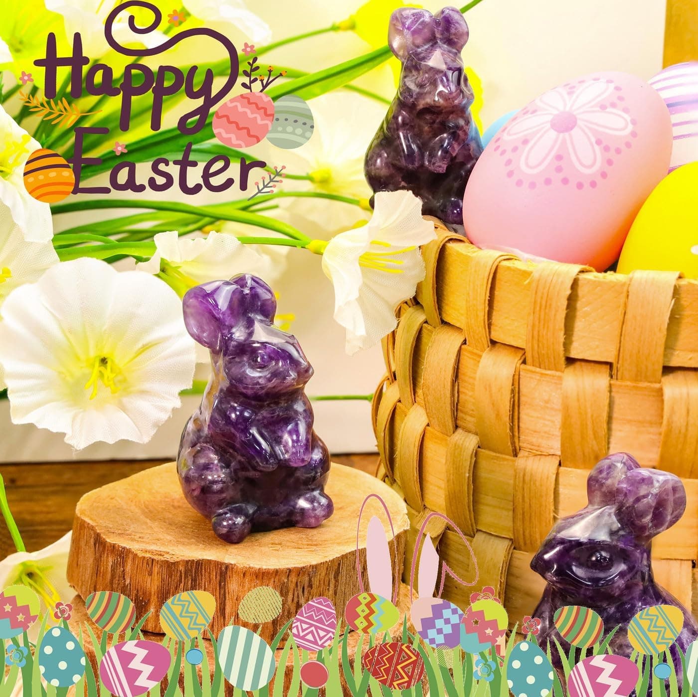 DUQGUHO Bunny Decor Easter Rabbit Decor Crystals Easter Gifts Decoration Bunny Statue Amethyst Crystals Figurines Bunny 1.5’’ : Home &amp; Kitchen thumbnail 2