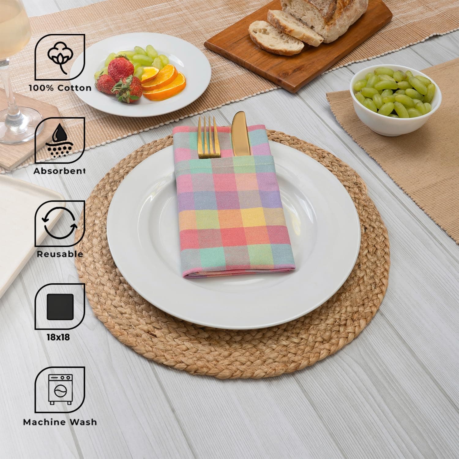 Blue Needles Gingham Buffalo Plaid Cloth Napkins Set of 12 thumbnail 4