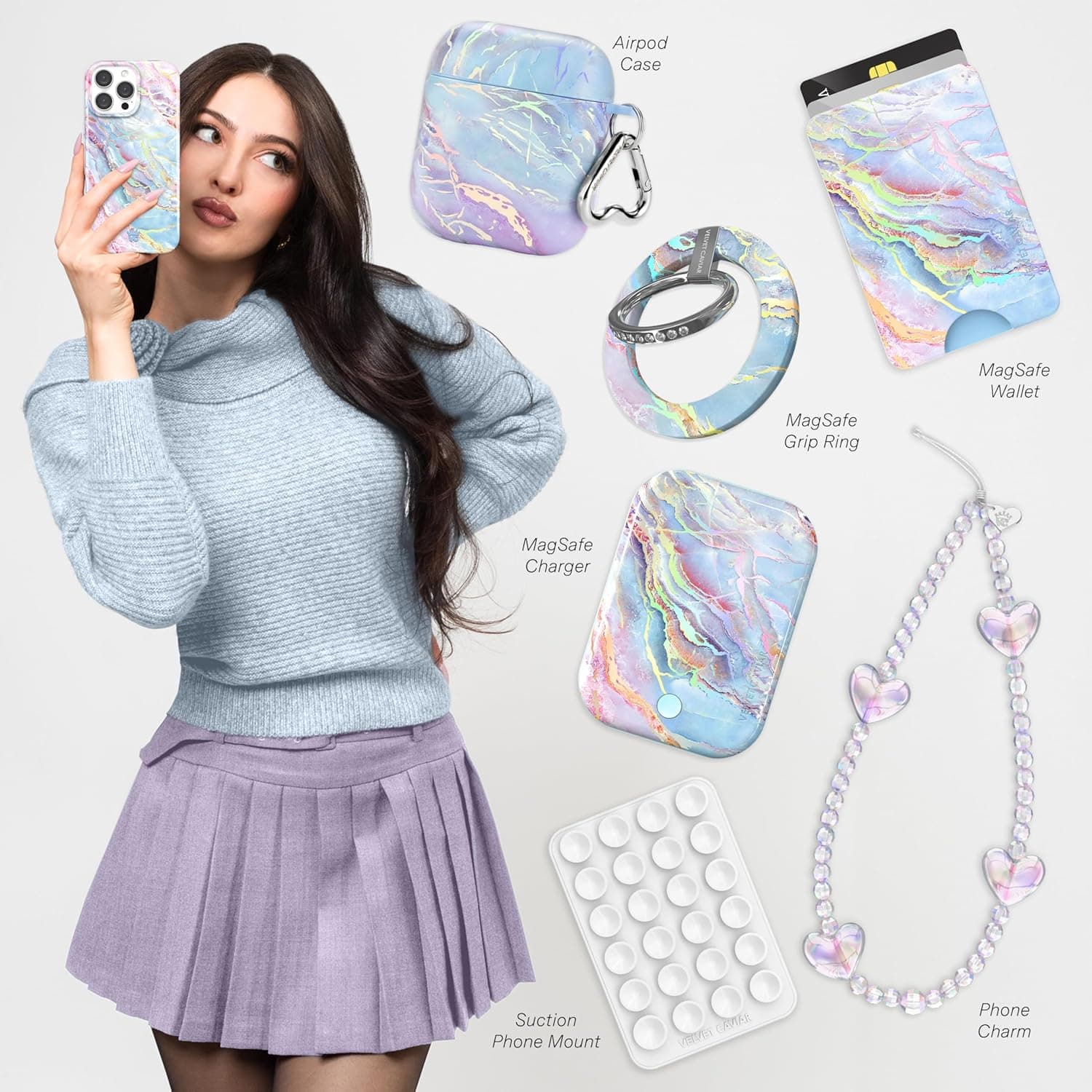 VELVET CAVIAR for iPhone 14 Pro Case Marble - Girly Cute Protective Cover for Women - Compatible with MagSafe - 10ft Drop Tested - Holographic, Blue, Pink : Cell Phones &amp; Accessories thumbnail 2