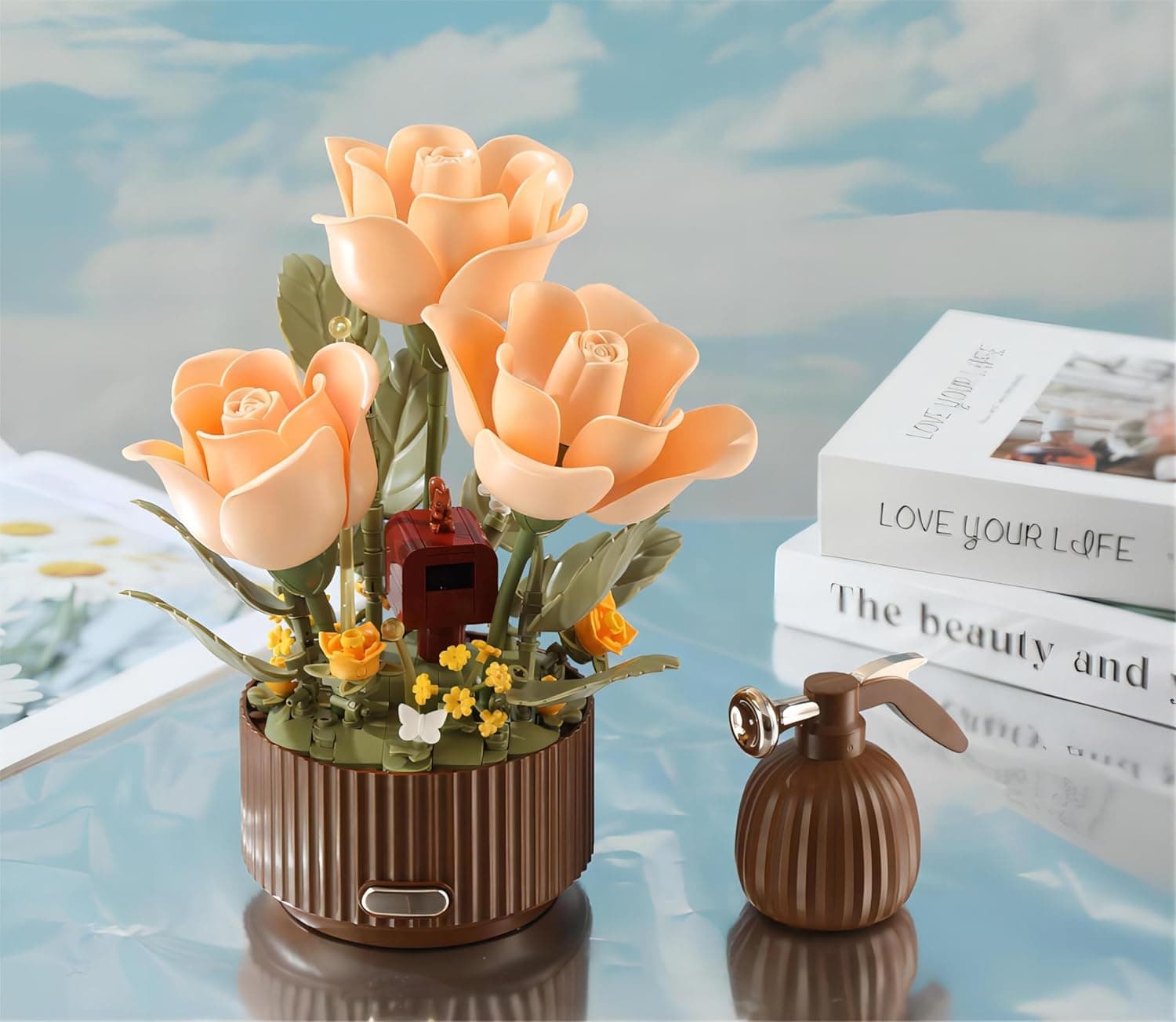 Yushinv Electric Flower Bouquet Building Set with Remote Control Spray-Bottle, 255 PCS,Original Music (Type :Symphony) Motorized Roses Flowers STEM Construction Kit, Automatic Blooming Bouquet : Toys &amp; Games thumbnail 3