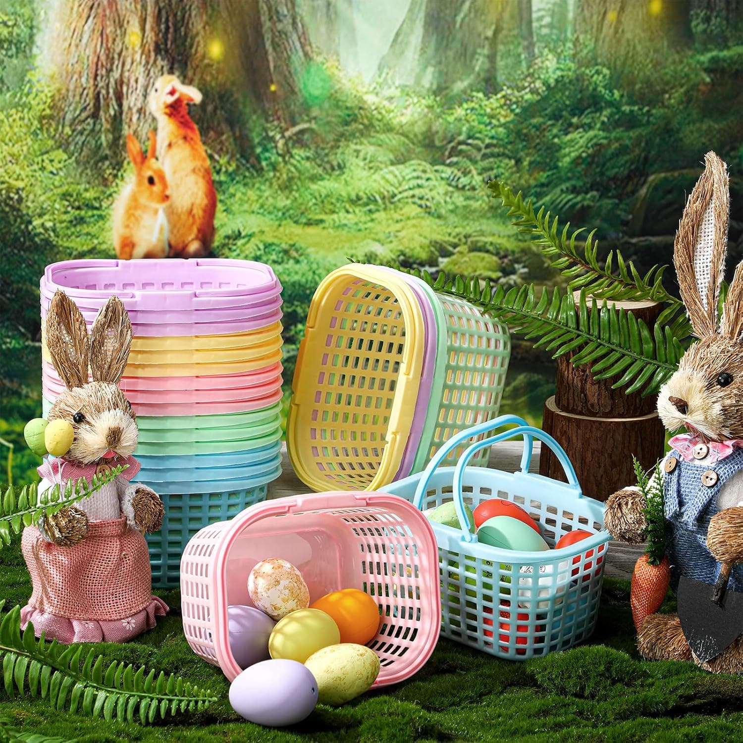 SiliFine 60 Pcs Pastel Plastic Easter Baskets Bulk Small Colorful Plastic Baskets with Handles Easter Gift Wrap Basket for Easter Party Egg Hunts Easter Eggs Party Favor : Everything Else thumbnail 4
