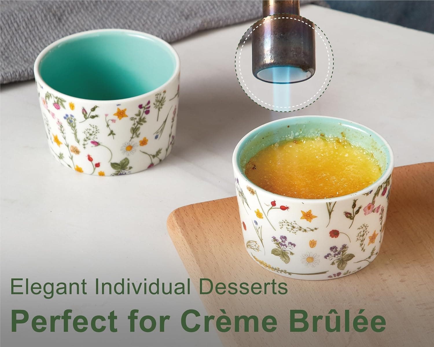 ONEMORE 6 oz Floral Ceramic Ramekins Set of 6 in Mint Green thumbnail 2