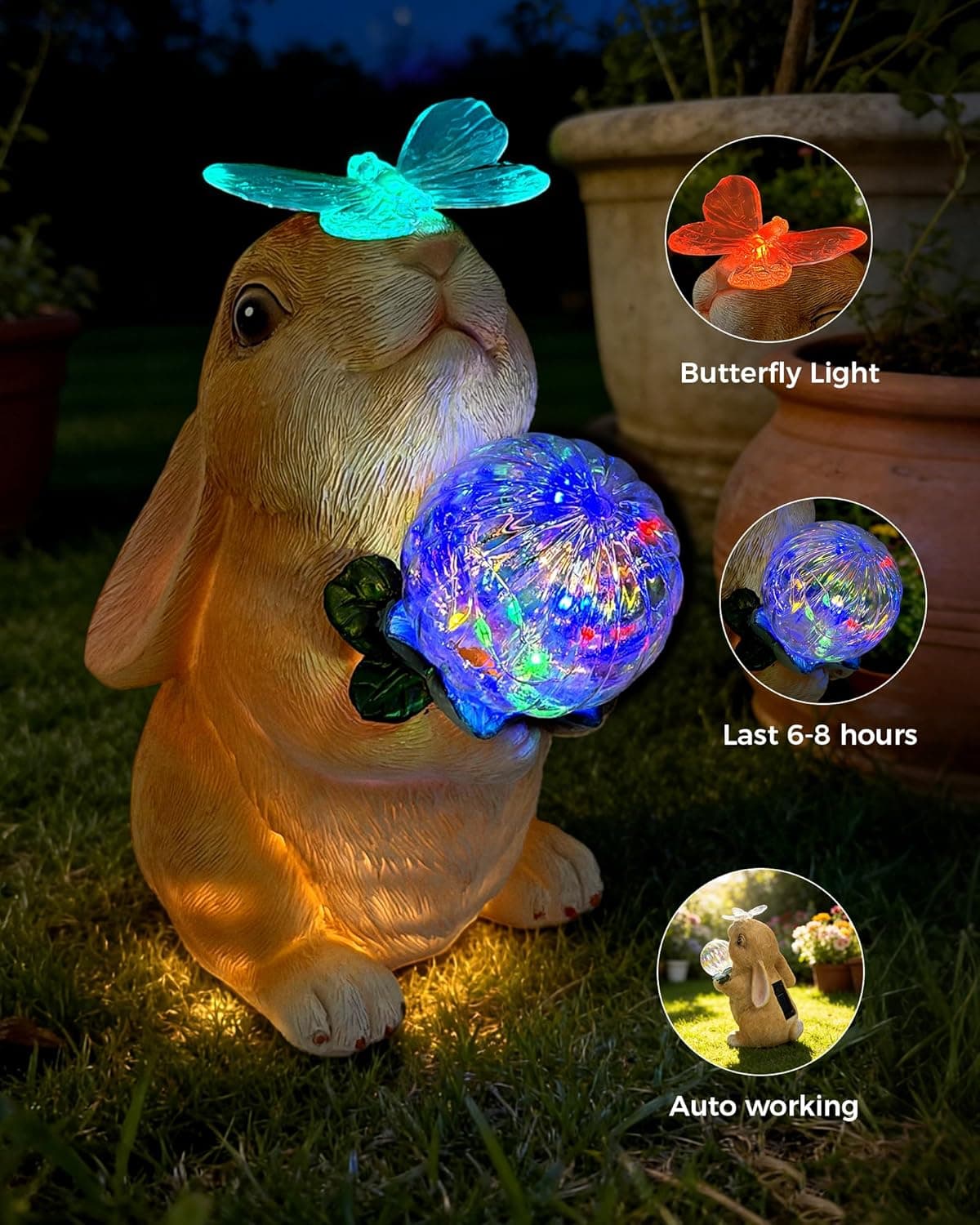 Hogni Solar Bunny Garden Statue with LED Light thumbnail 4