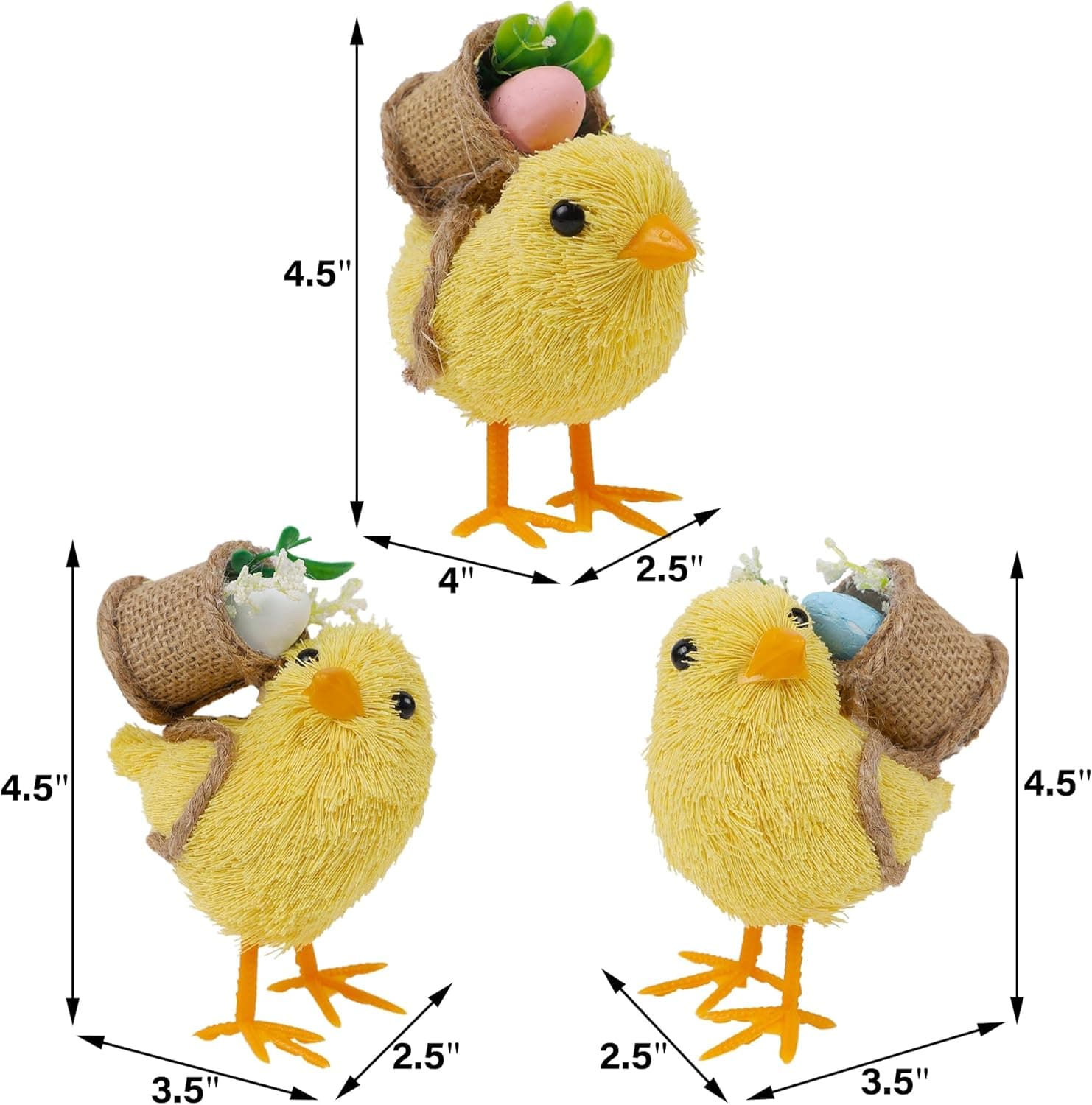 DR.DUDU Set of 3 Easter Decorations 4.5" Straw Chick Figurines with Egg Baskets, Realistic Baby Chick Tabletop Decor, Sisal Chicken Statue Farm Animal Spring Decor for Home Kitchen Office Farmhouse : Home &amp; Kitchen thumbnail 3