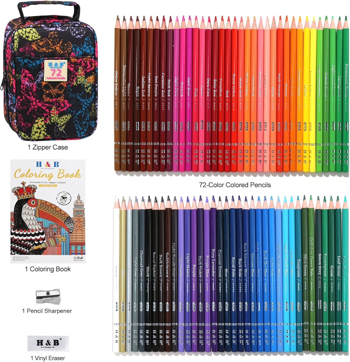 H &amp; B 72-Color Colored Pencils Set with Coloring Book, Eraser, and Sharpener - Perfect for Drawing and Coloring - Soft Oil-Based Cores Ideal for Adults and Beginners : Arts, Crafts &amp; Sewing thumbnail 2