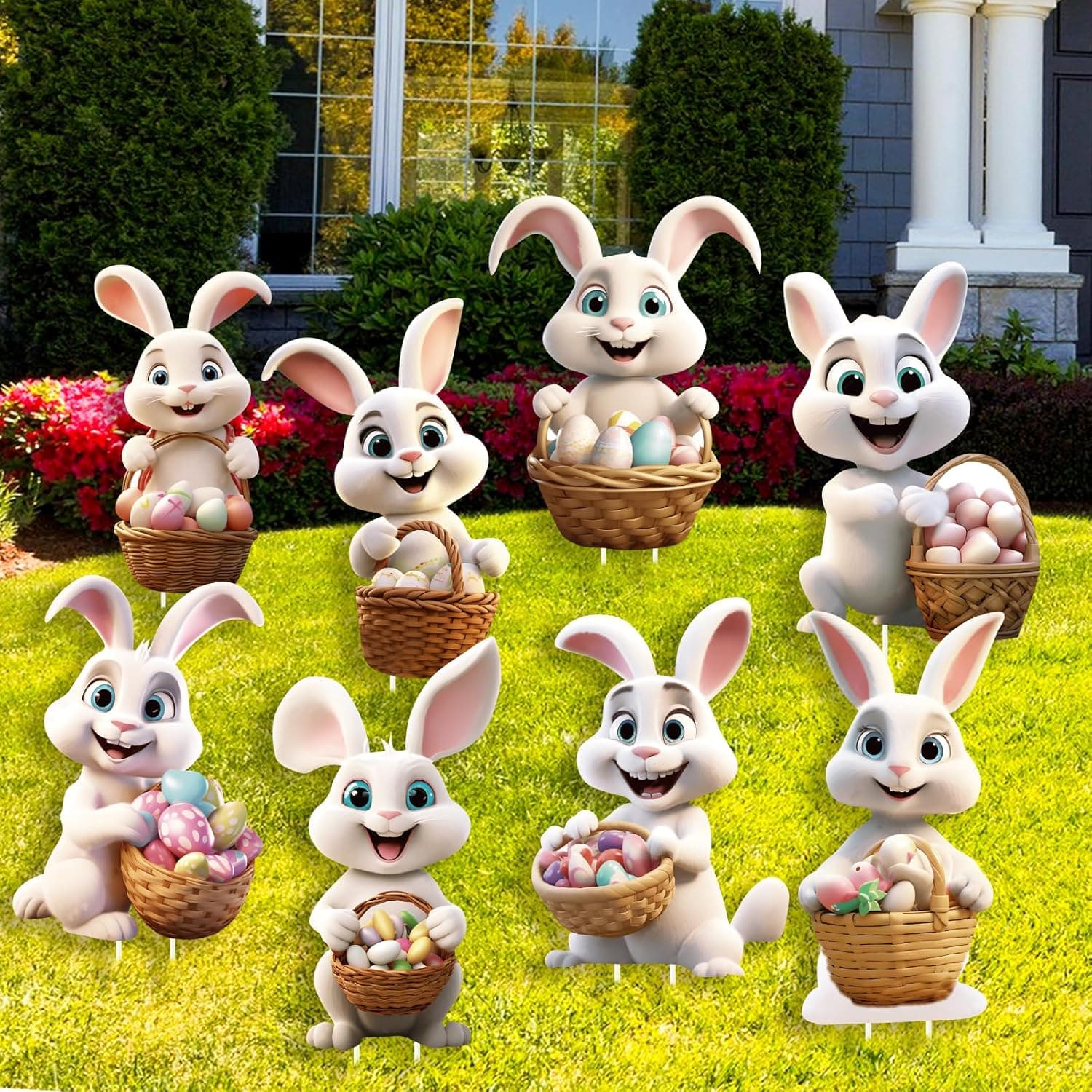 8 PCS Bunny Easter Outdoor Lawn Yard Signs with Stakes — Easter Gifts gift idea