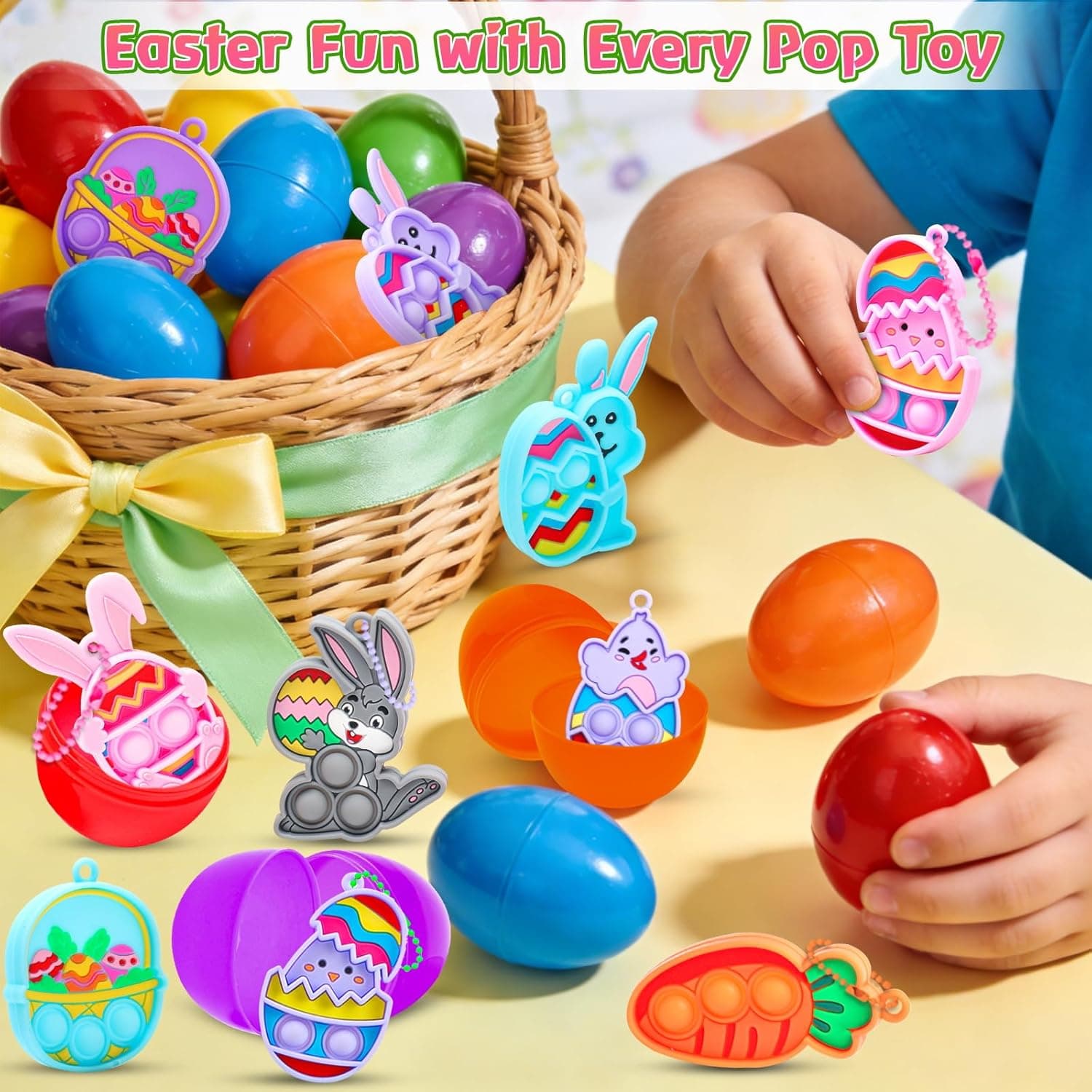 CHILDGO Easter Pop Fidget Toys - 24 Pack Filled Easter Eggs with Mini Keychains thumbnail 4