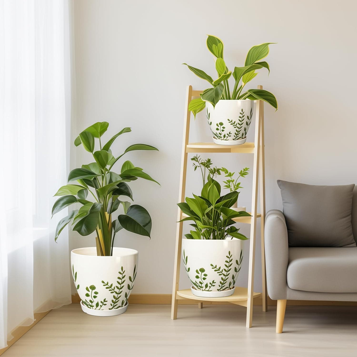 MPotTo Ceramic Plant Pots - Set of 3 Boho Planters with Drainage Saucers thumbnail 5