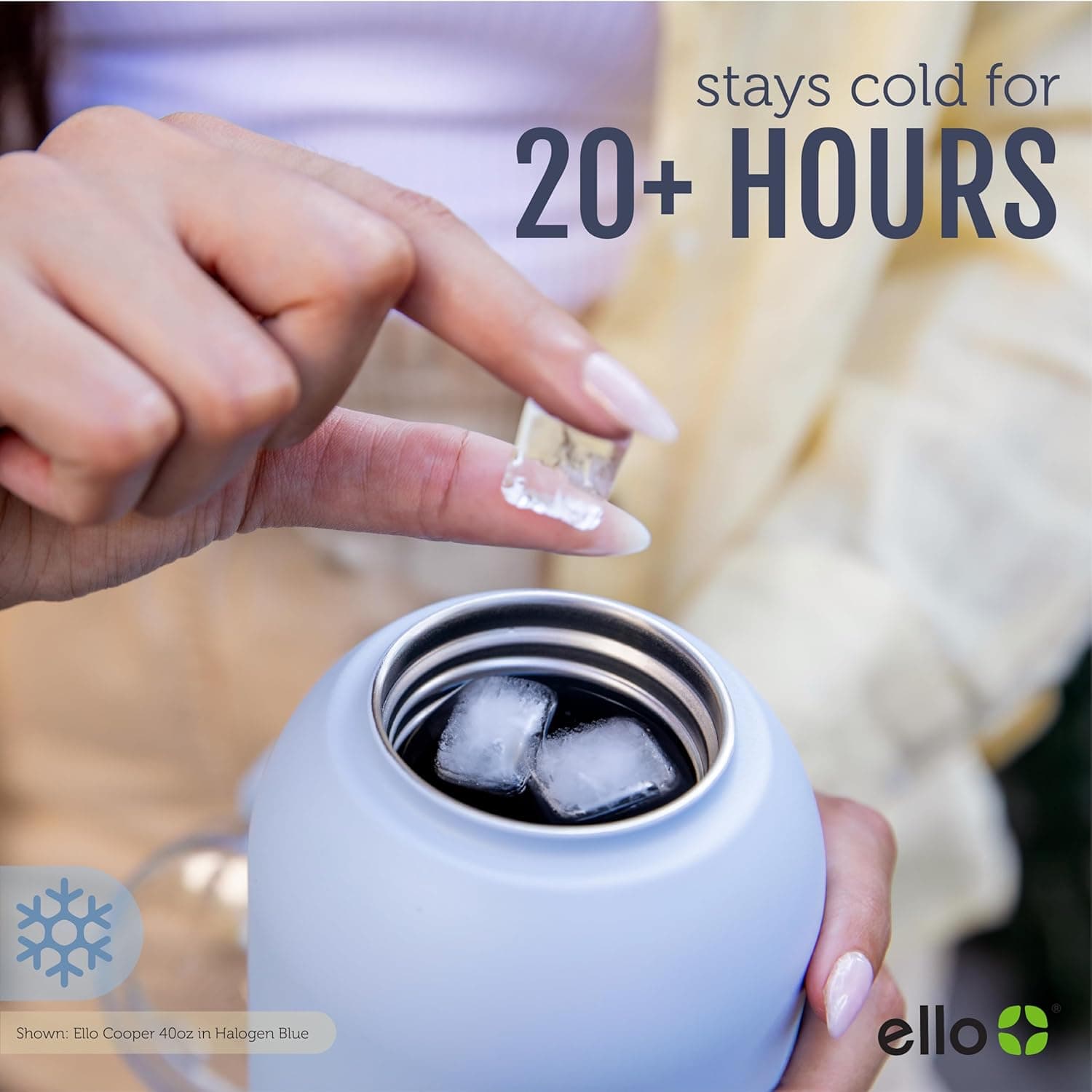 Ello Cooper 40oz Stainless Steel Water Bottle with Straw and Carry Handle, Double Walled and Vacuum Insulated Metal, Leak Proof Locking Lid with Soft Silicone Spout, Reusable, BPA Free, White Marble : Sports &amp; Outdoors thumbnail 5