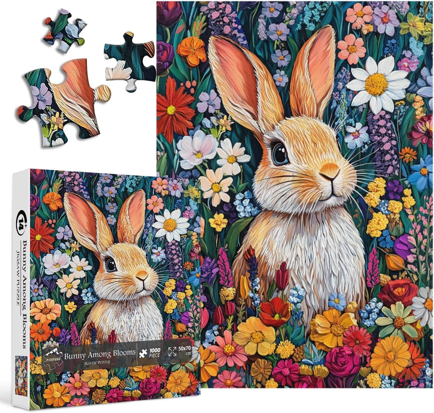 PICKFORU Bunny Puzzles for Adults, Spring Flower Jigsaw Puzzles 1000 Pieces Rabbit Garden, Colorful Easter Puzzle as Flower Wall Art : Toys &amp; Games — Easter Gifts gift idea