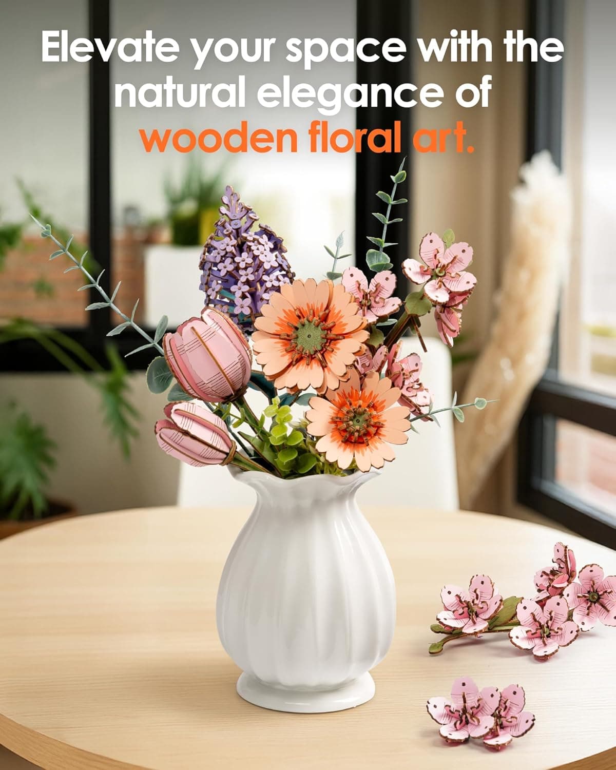 Rowood 3D Wooden Flower Puzzle - Orange Gerbera Daisy thumbnail 3