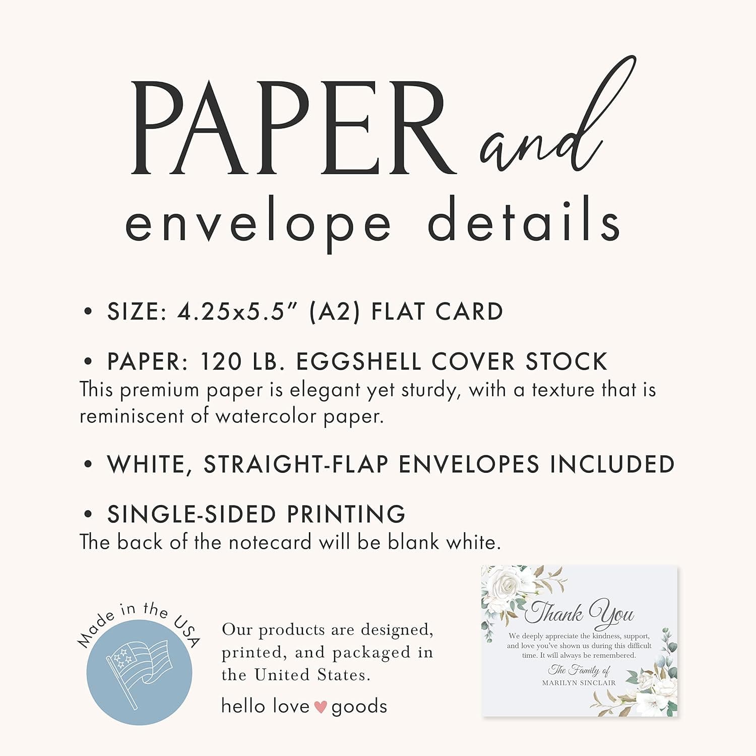 Hello Love Goods White Floral Sympathy Thank You Cards thumbnail 3