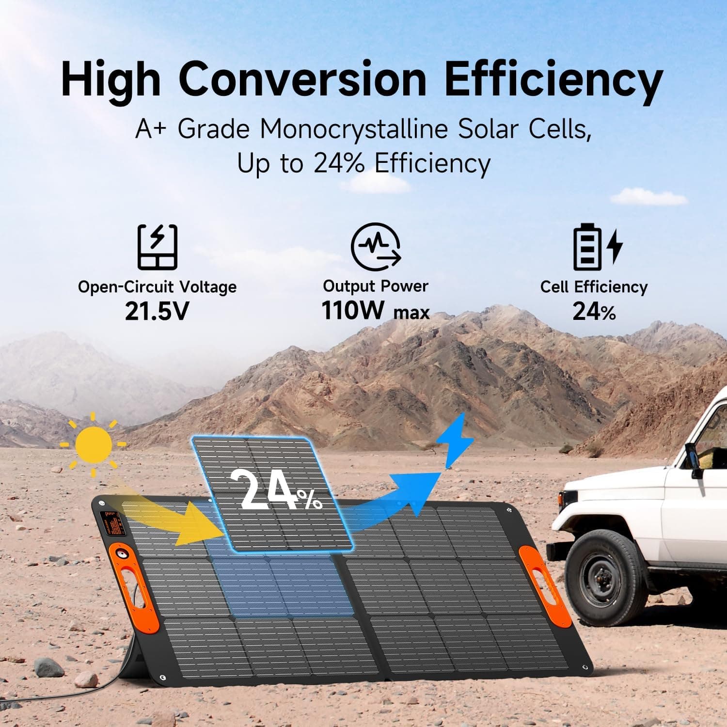 110W Portable Solar Panel for Jackery/EF/Bluetti/Anker/Goal Zero Power Station, IP68 Waterproof, 24% Efficiency, MC4 Output, ETFE Foldable Solar Charger with Adjustable Kickstand for Camping Outdoor : Patio, Lawn &amp; Garden thumbnail 3