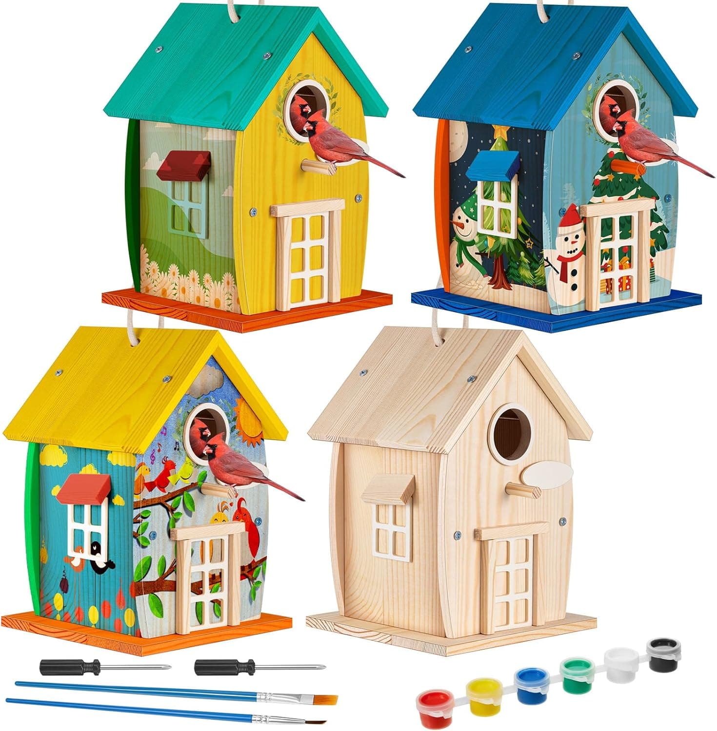 Liliful 4 Pack Wooden Bird House Kits — Spring Gift Ideas gift idea