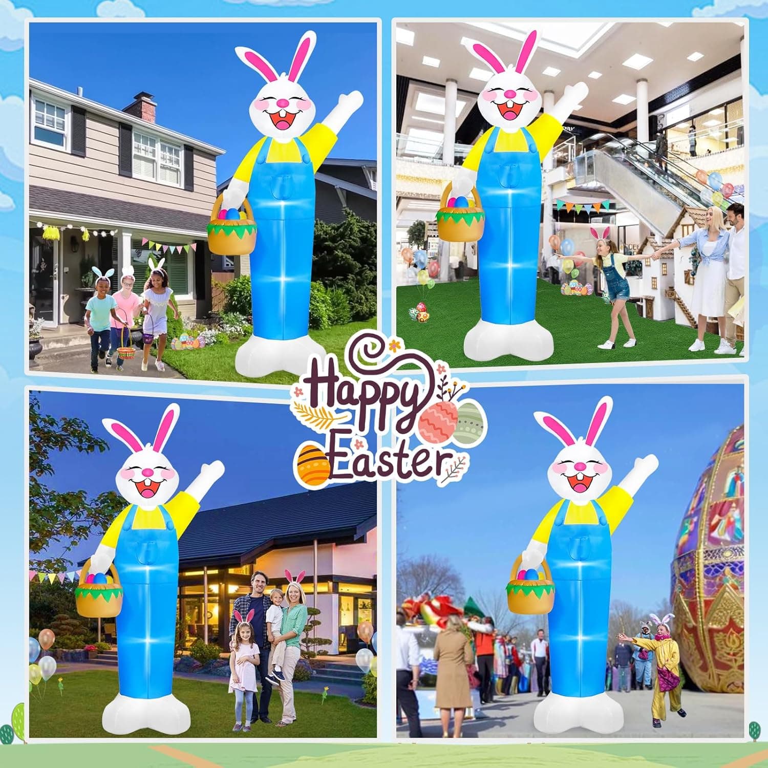 12Ft Giant Lighted Easter Bunny Inflatable with Egg Basket thumbnail 5