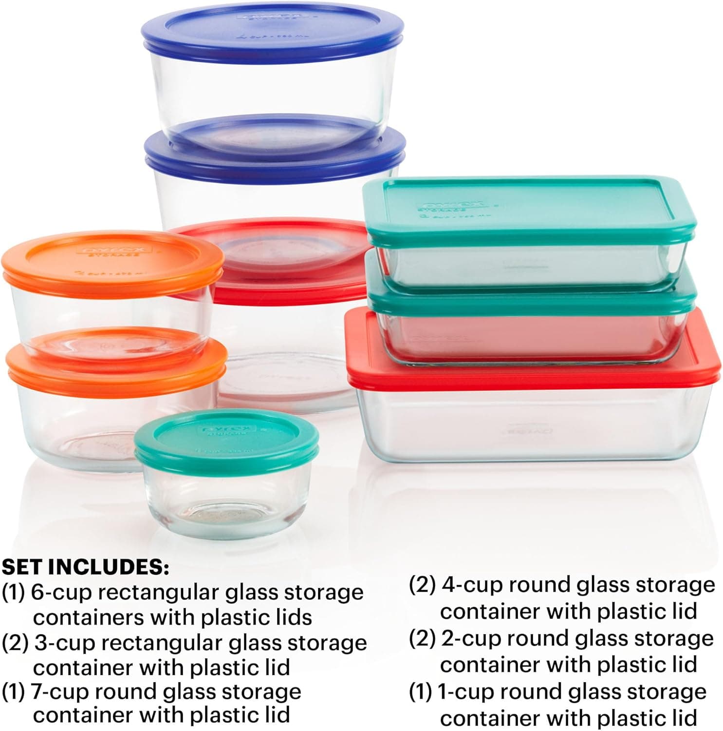 Pyrex Simply Store (9-Pack) Mixed Sized Glass Food Storage Set, Round &amp; Rectangular Containers With Plastic Lids, BPA-Free, Dishwasher &amp; Microwave Safe : Home &amp; Kitchen thumbnail 3
