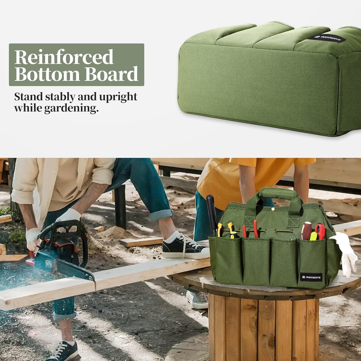 Raynesys Garden Tote Bag, Gardening Tool Bag Organizer with Pockets &amp; Handle, 900D Heavy Duty Garden Storage Bag with Long Adjustable Shoulder Strap for Tools, Green : Tools &amp; Home Improvement thumbnail 4