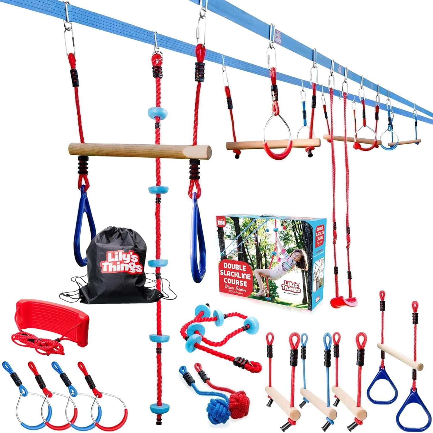Double Ninja Slackline Obstacle Course for Kids - 80 Foot Deluxe — Spring Gift Ideas gift idea