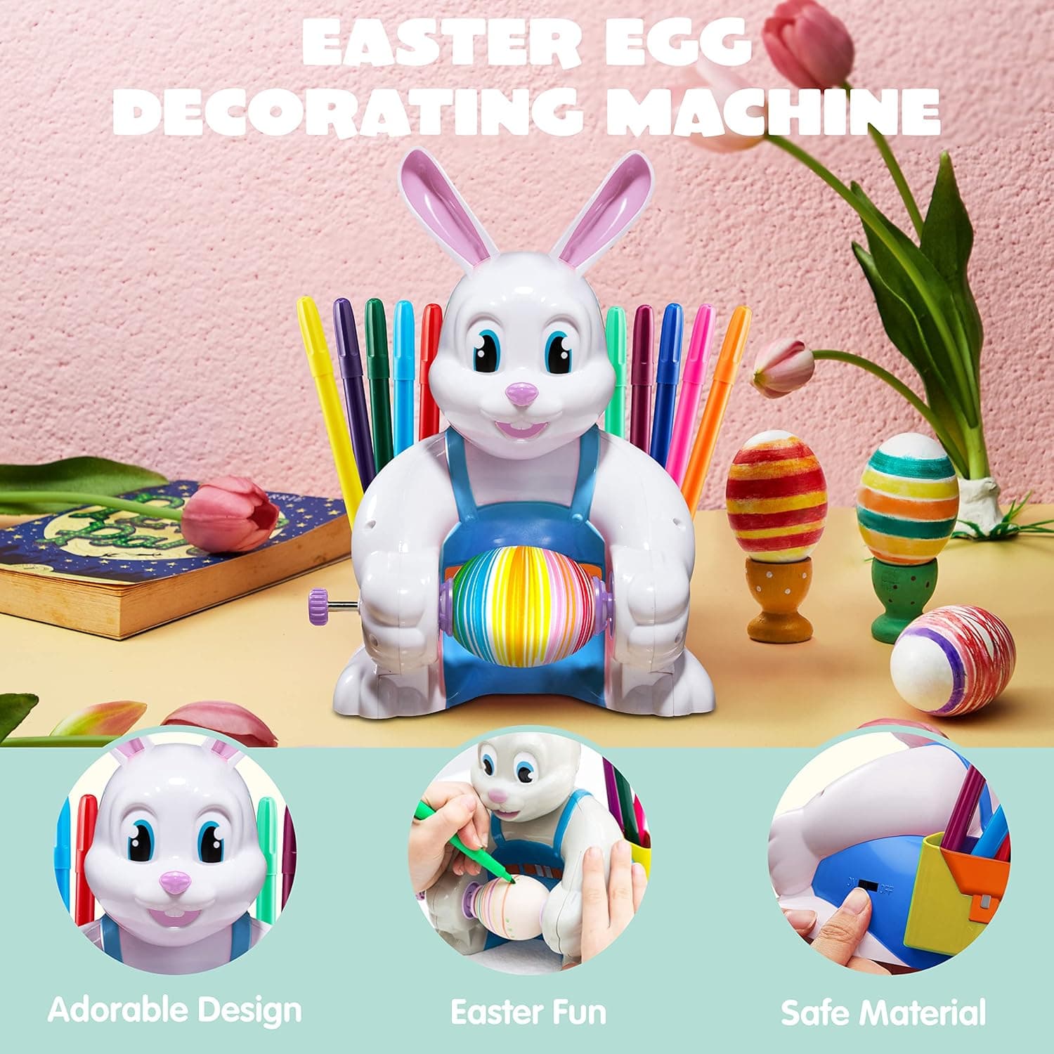 JOYIN Motorized Easter Egg Decorator Kit with Egg Spinner and 10 Markers thumbnail 3