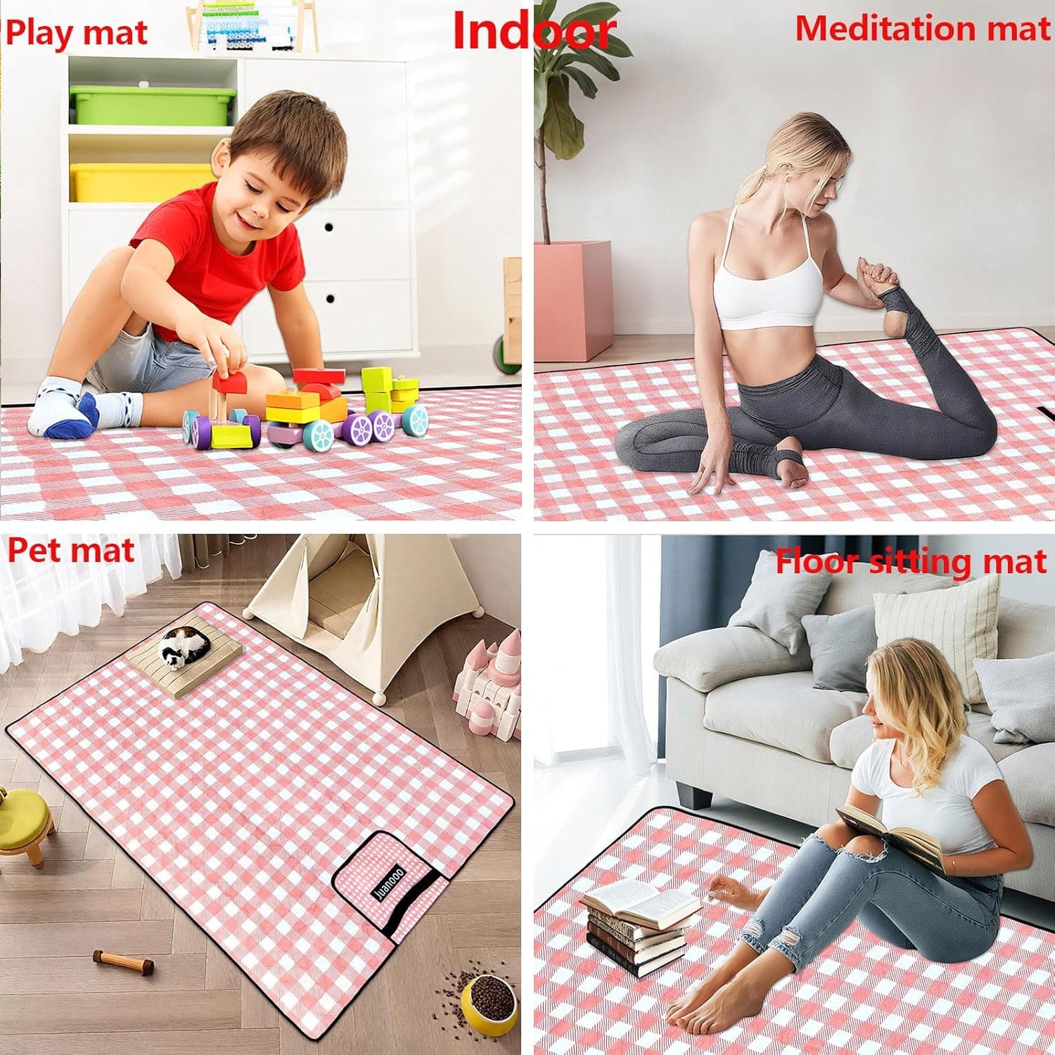 Large Cute Gingham Picnic Blanket - 79" x 60" Waterproof Beach Mat thumbnail 5