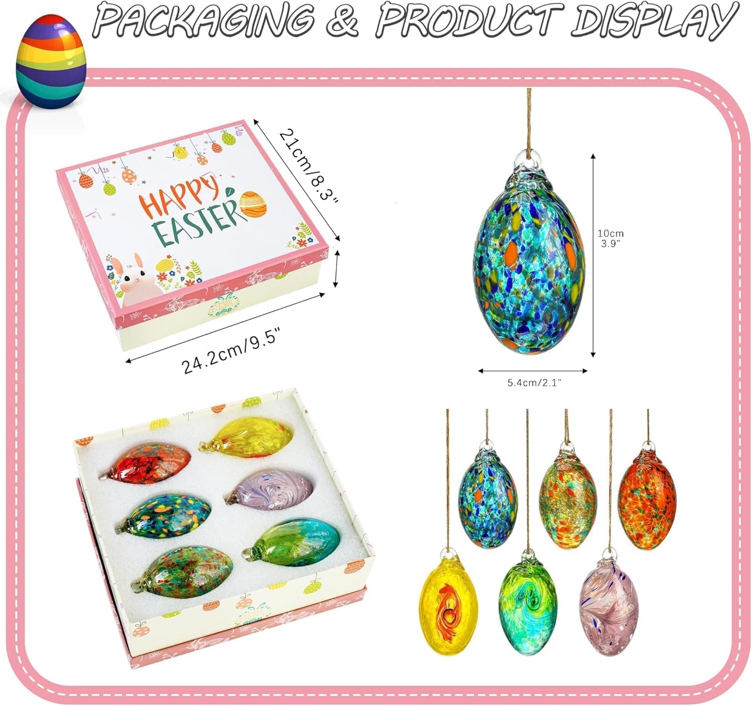 6-Piece Blown Glass Easter Egg Ornaments thumbnail 4