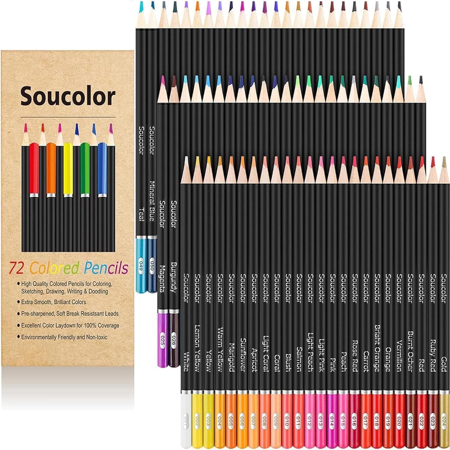 Soucolor 72-Color Colored Pencils for Adult Coloring Books, Soft Core, Back to School Supplies, Smooth Coloring Pencils for Kids Sketching, Drawing, Blending, Shading, Arts &amp; Crafts Supplies Gift : Office Products view 1