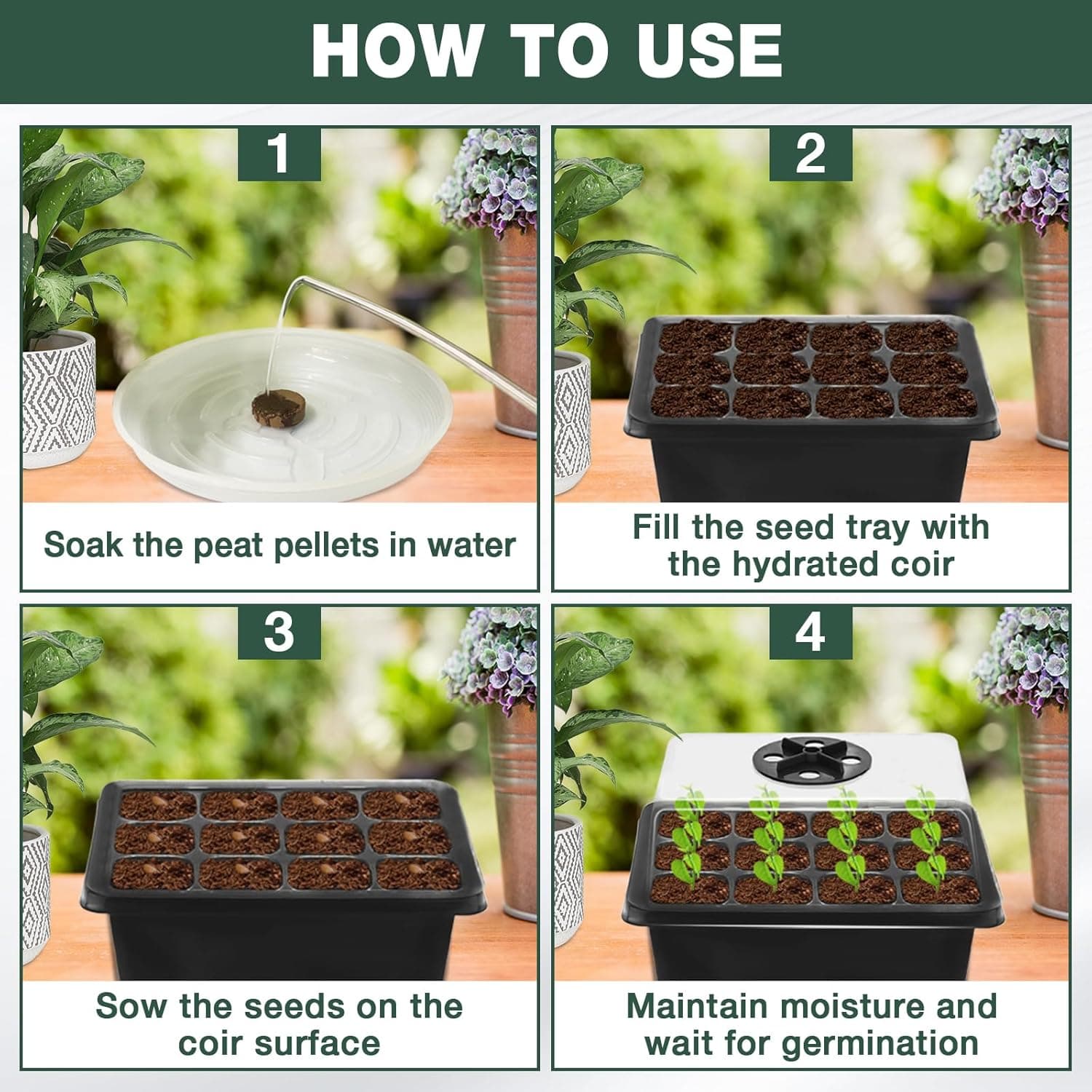 ZeeDix 6 Set Seed Starter Tray Kits, 6 Pack Seed Trays with 90 Pack Coco Coir Pellets, Adjustable Humidity Germination Tray with Dome Lids for Indoor Plants, Mini Greenhouse for Vegetables Garden : Patio, Lawn &amp; Garden thumbnail 5