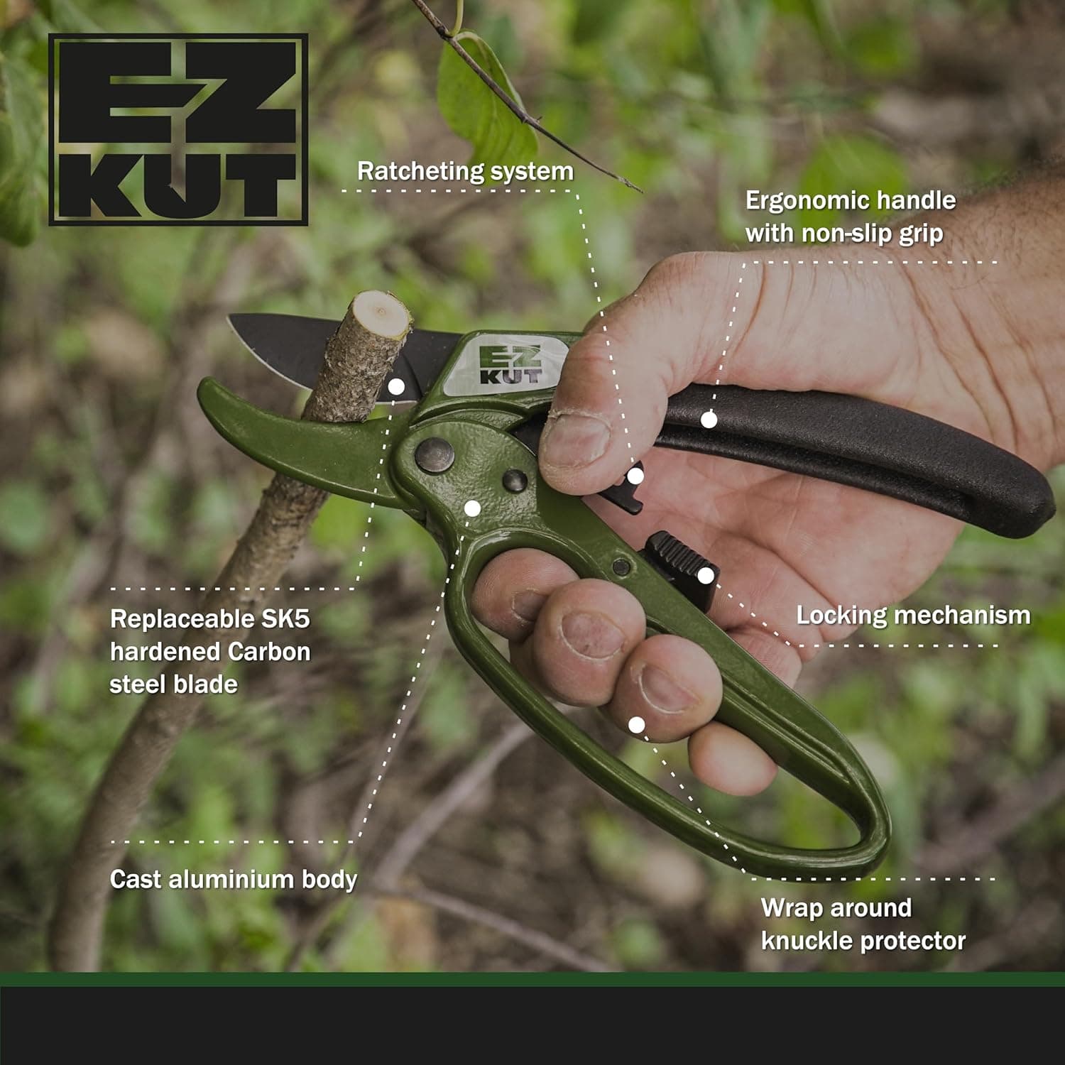 EZ Kut Heavy Duty Pruning Shears with Ratcheting Action thumbnail 3